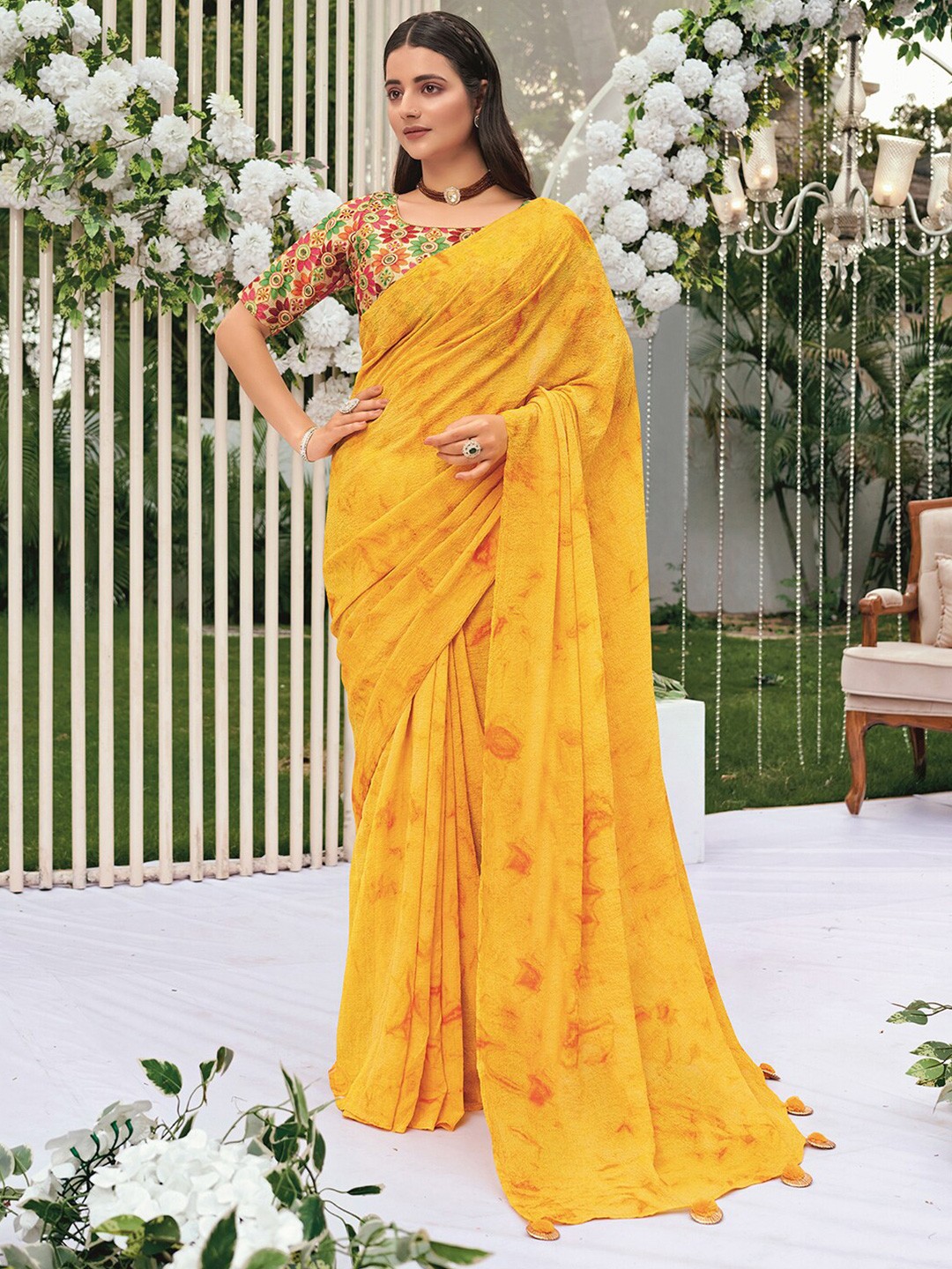 

Satrani Abstract Printed Saree, Orange