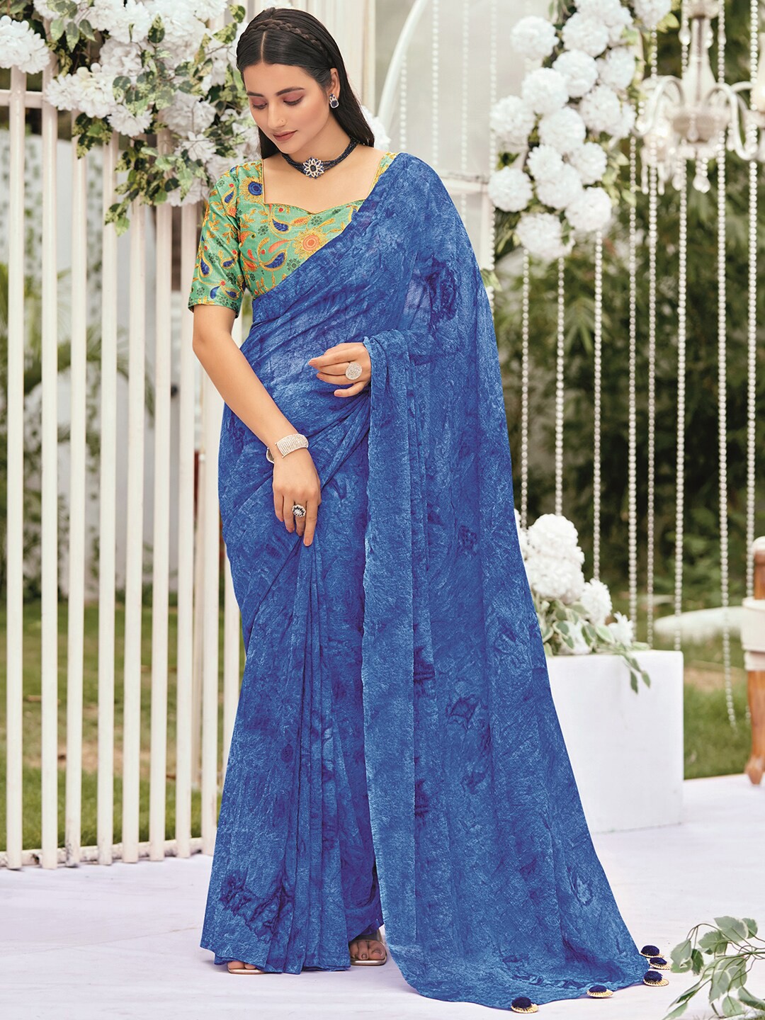 

Satrani Abstract Printed Saree, Blue