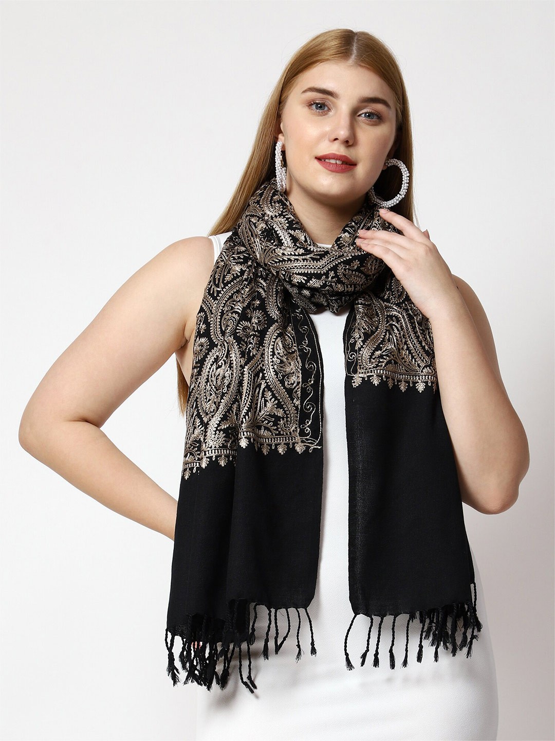 

SWI Stylish Women Black & Grey Embroidered Stole