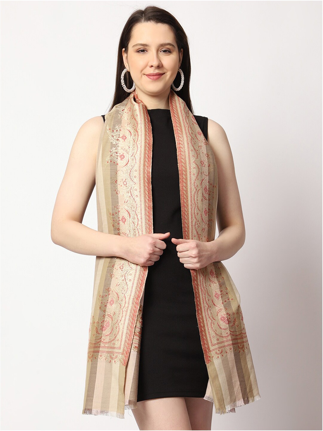 

SWI Stylish Women Wool Embroidered Stole, Beige