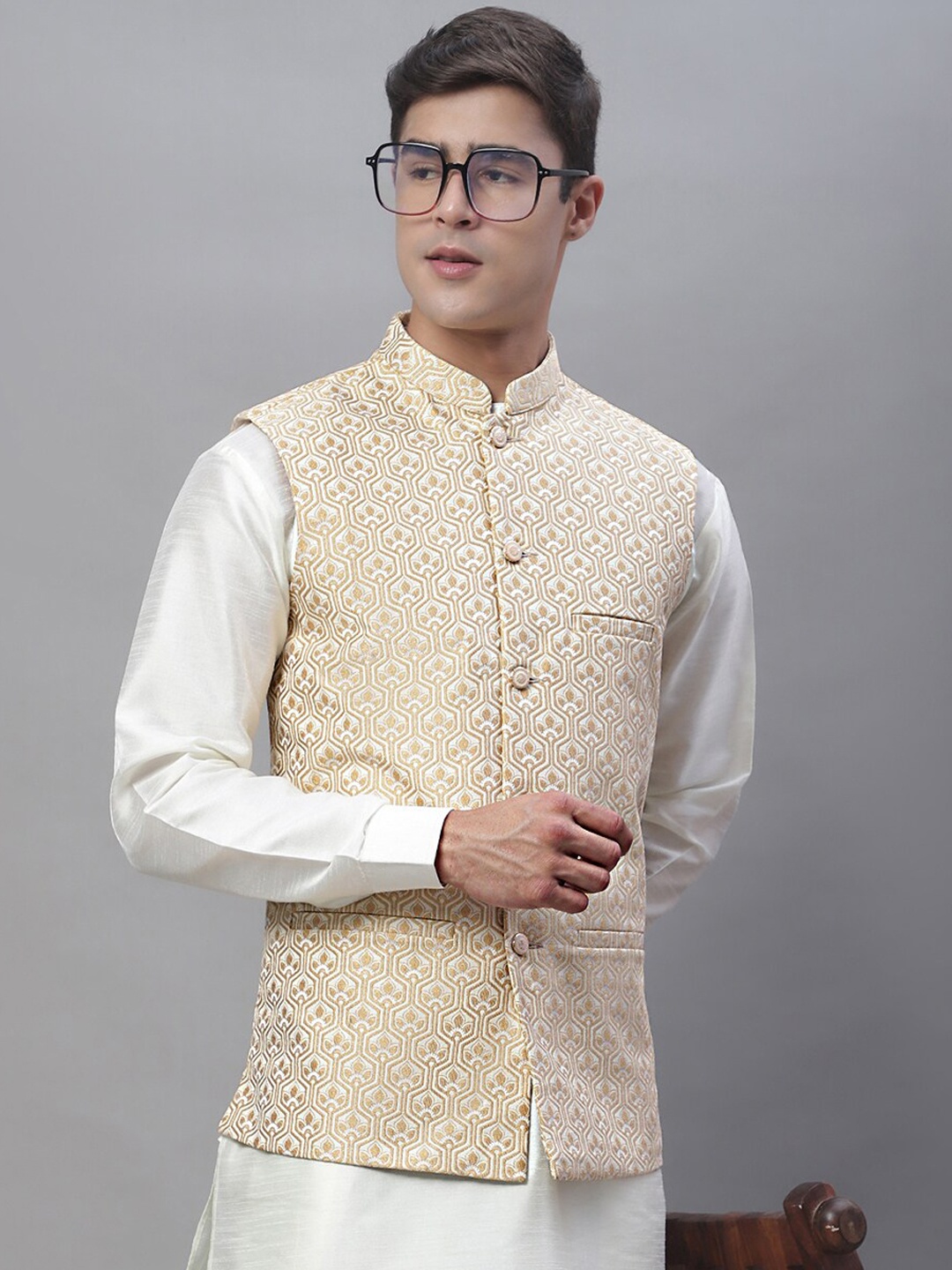 

Anouk Men Woven Design Satin Jackets, White