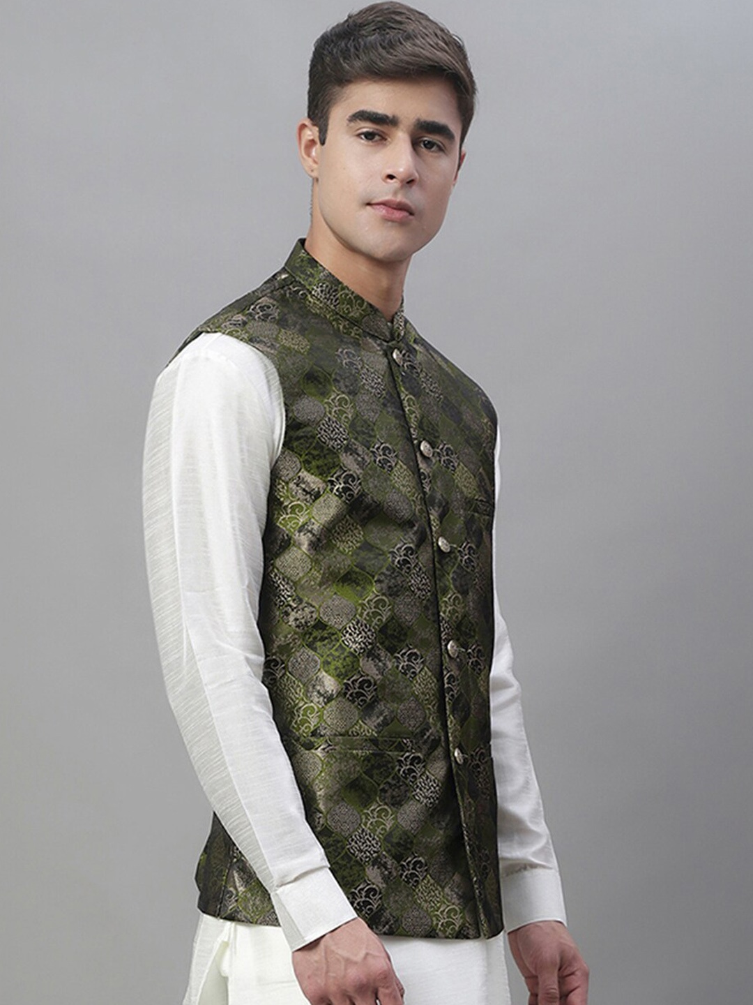 

Anouk Men Woven Design Jackets, Olive