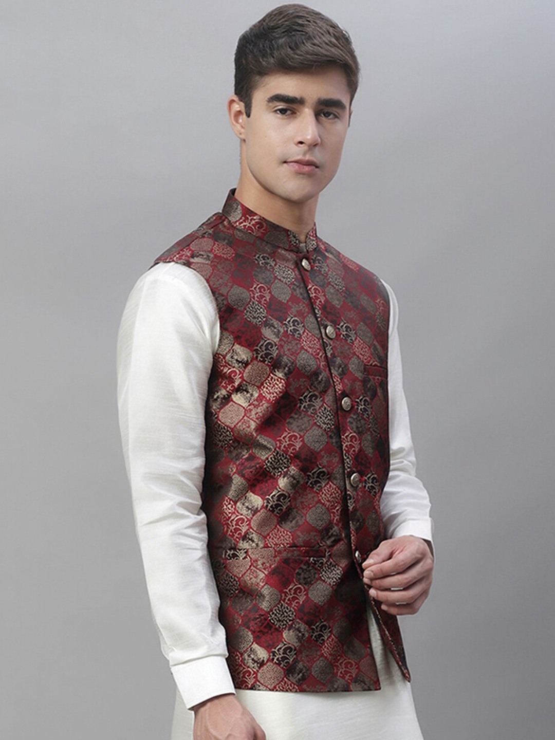 

Anouk Men Maroon Woven Design Nehru Jacket