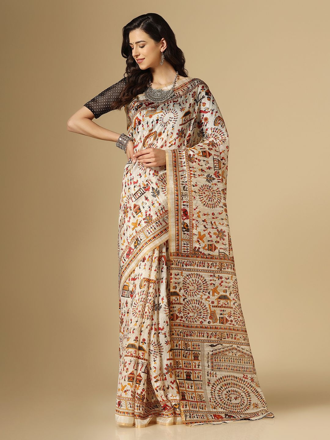 

KALINI Warli Printed Saree, Off white