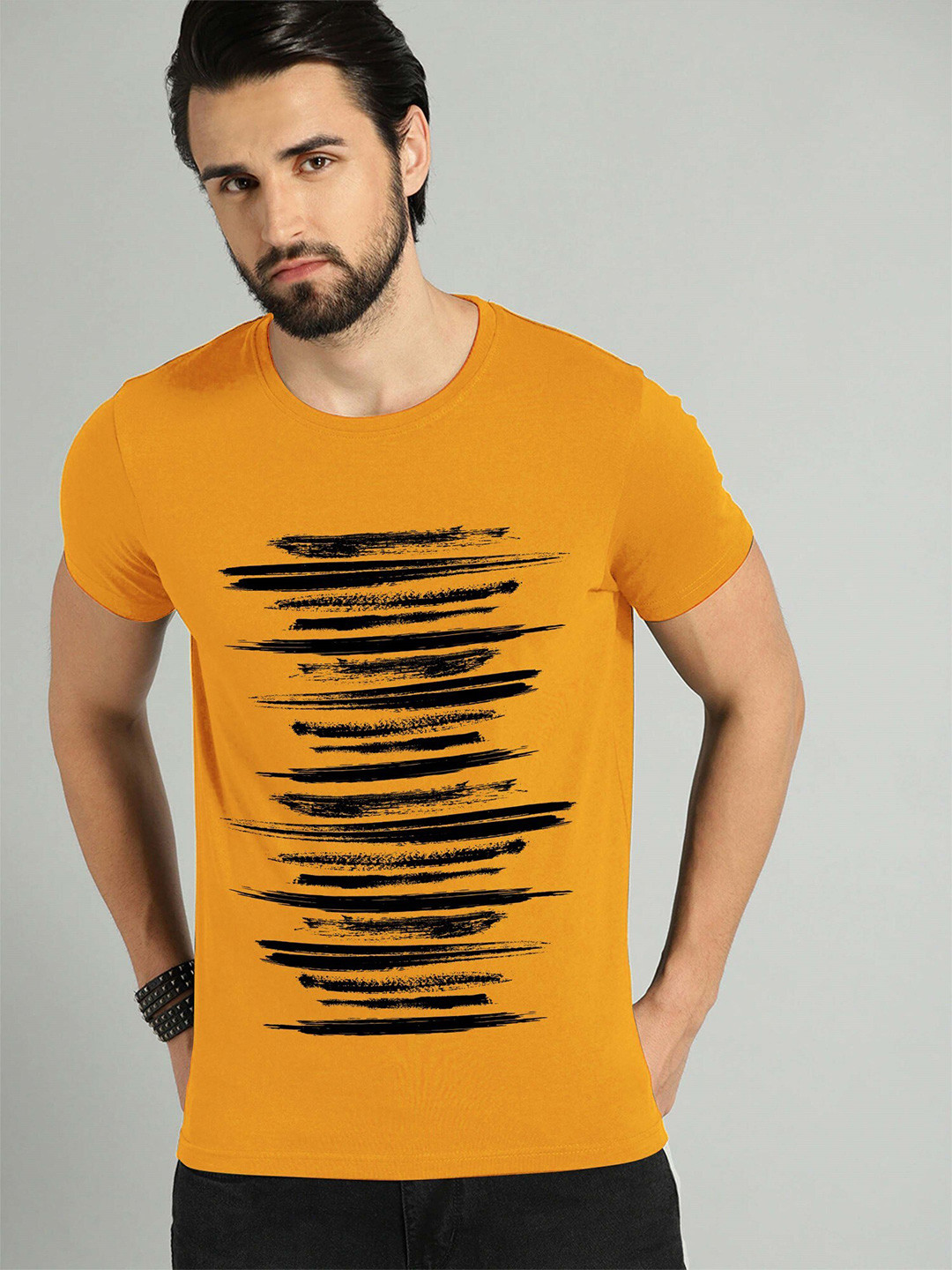 

JUMPCUTS Abstract Printed Cotton Slim Fit T-shirt, Yellow