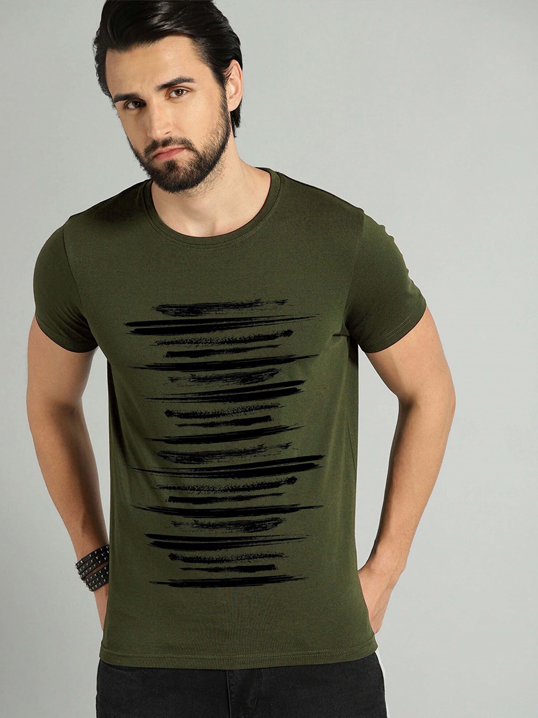 

JUMPCUTS Abstract Printed Cotton Slim Fit T-shirt, Olive