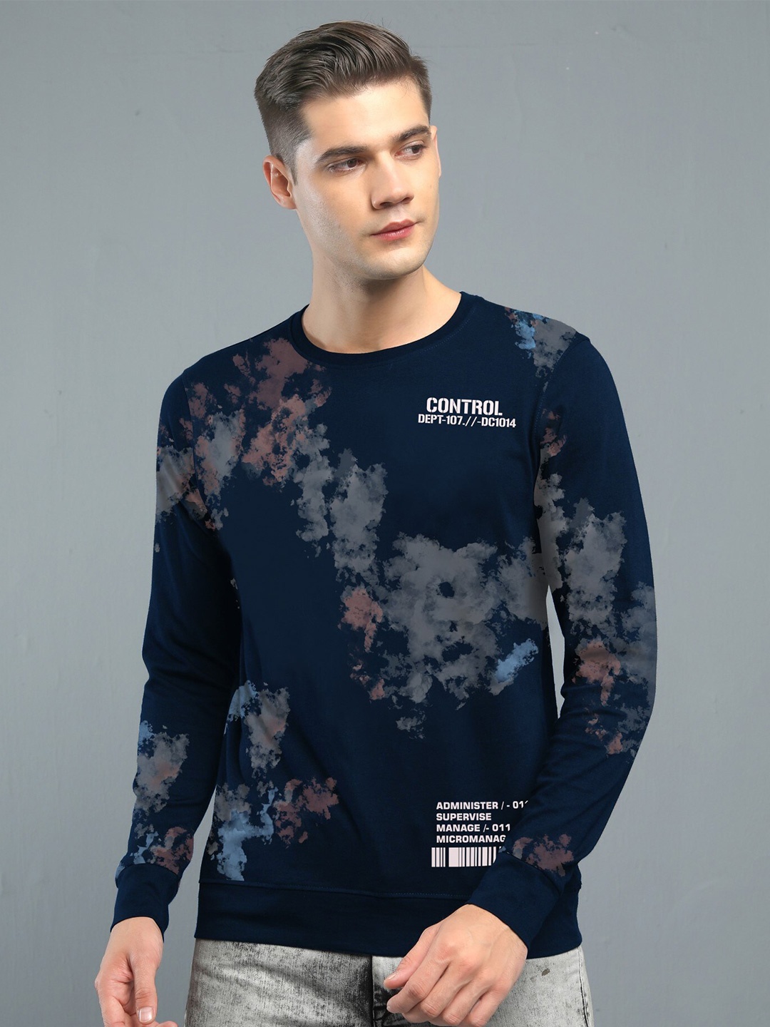 

JUMPCUTS Tie and Dye Cotton Slim Fit T-shirt, Navy blue