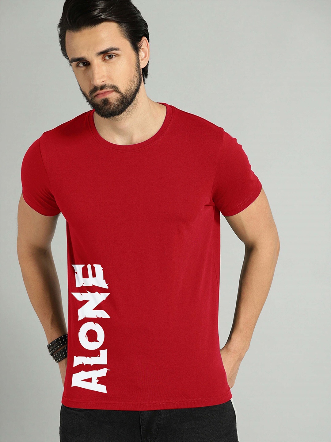 

JUMPCUTS Typography Printed Cotton T-shirt, Red
