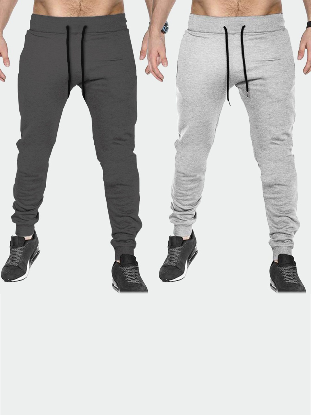 

TRIPR Men Pack Of 2 Mid-Rise Regular Fit Joggers, Charcoal