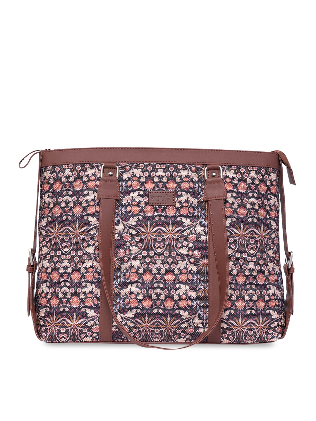 

ZOUK Women Floral Printed Structured Tote Bag, Brown