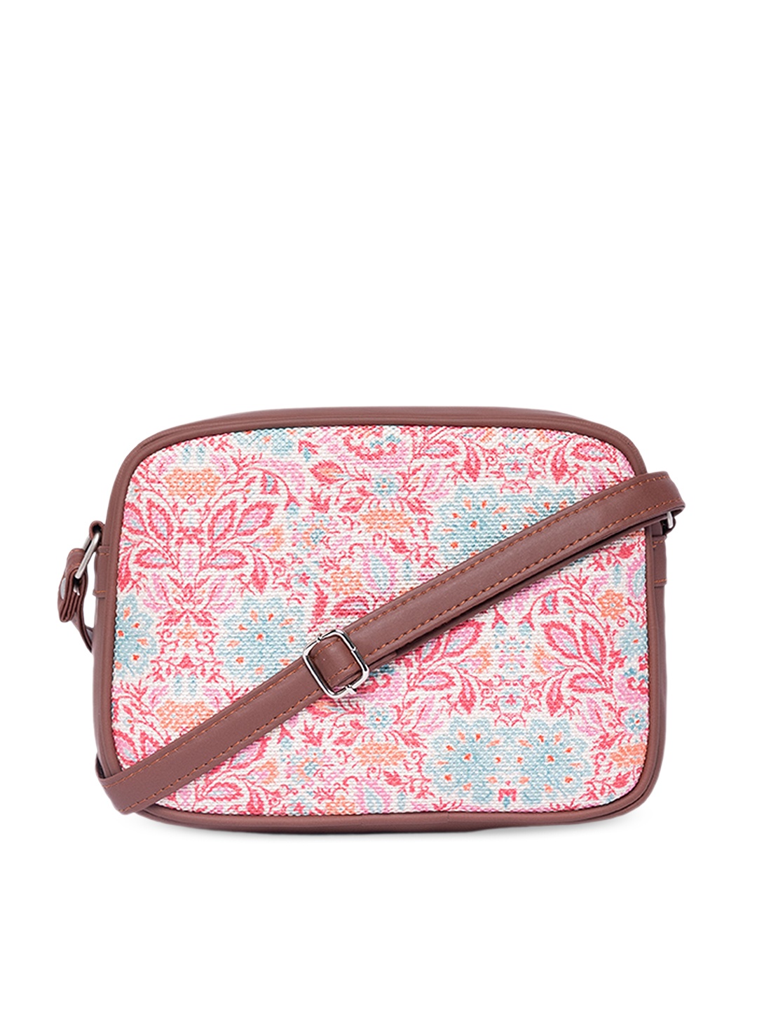 

ZOUK Women Floral Printed Structured Sling Bag, Pink