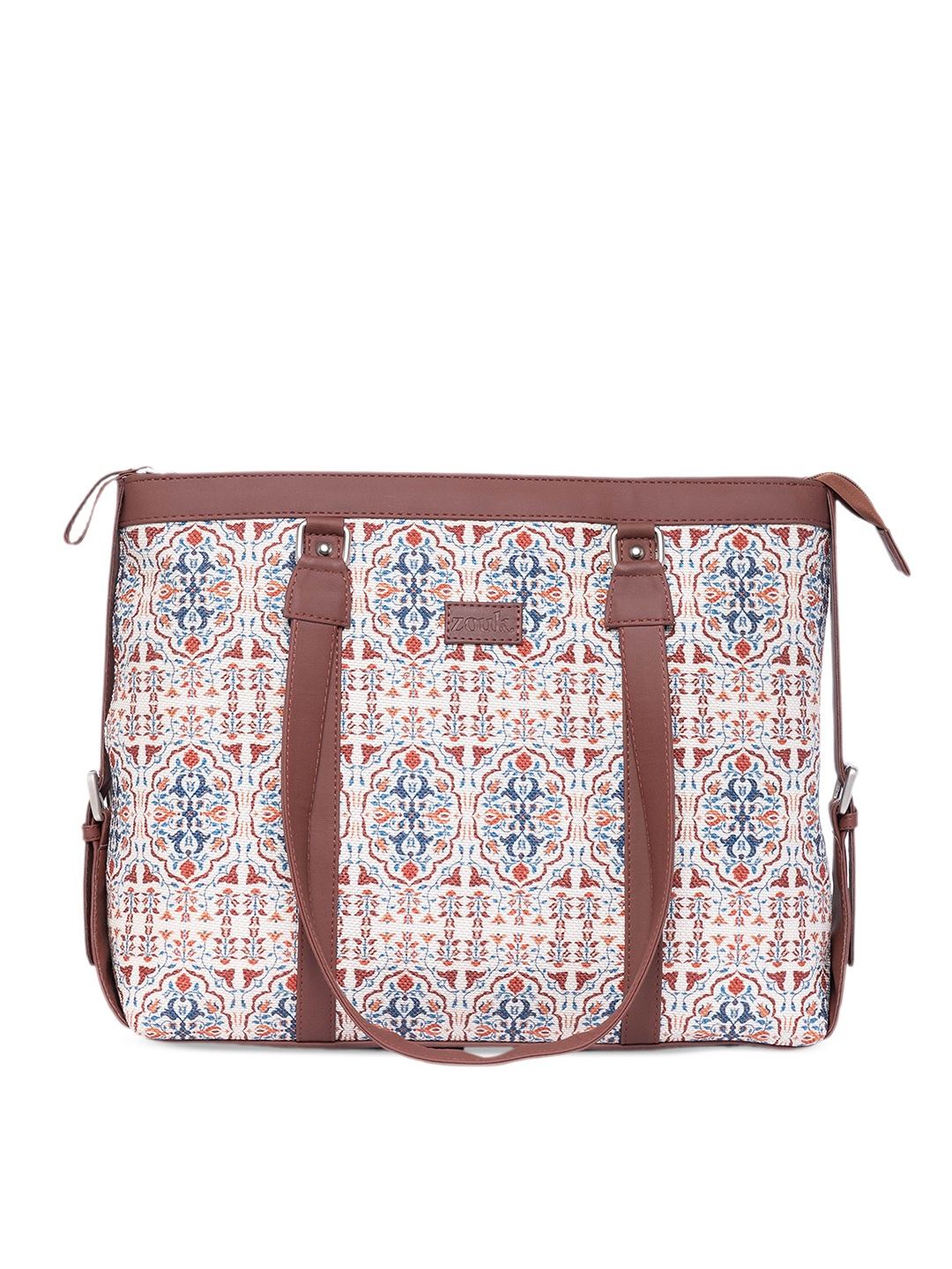 

ZOUK Women Geometric Printed Structured Tote Bag, Brown