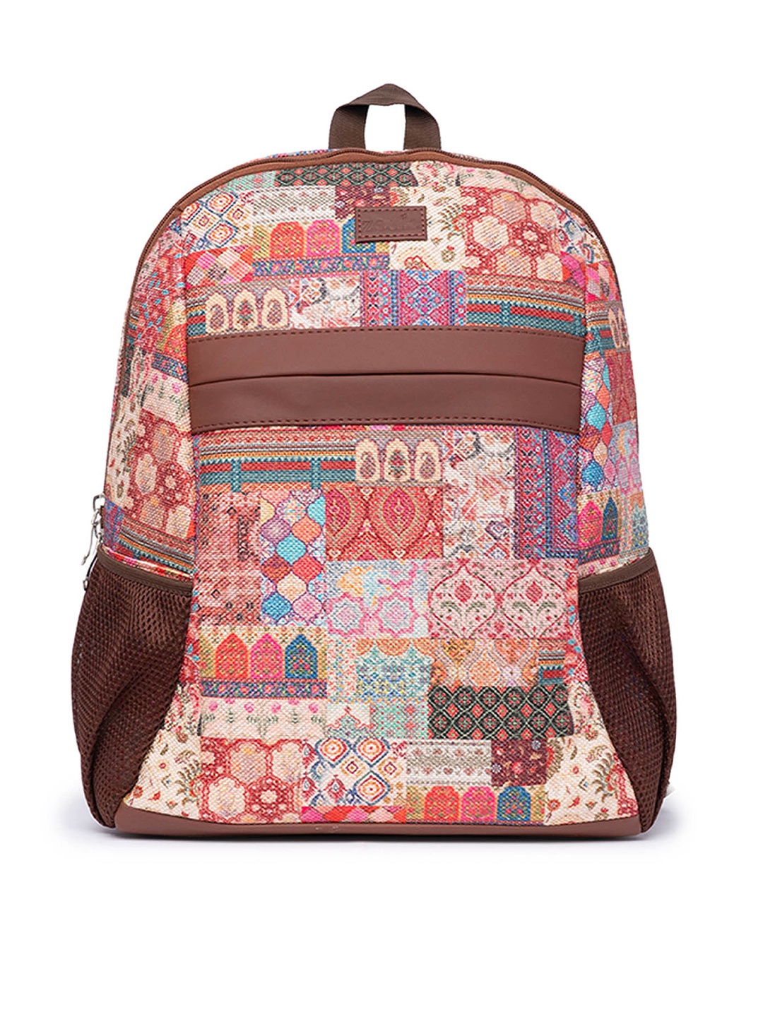 

ZOUK Women Printed Vegan Leather Laptop Backpack, Peach