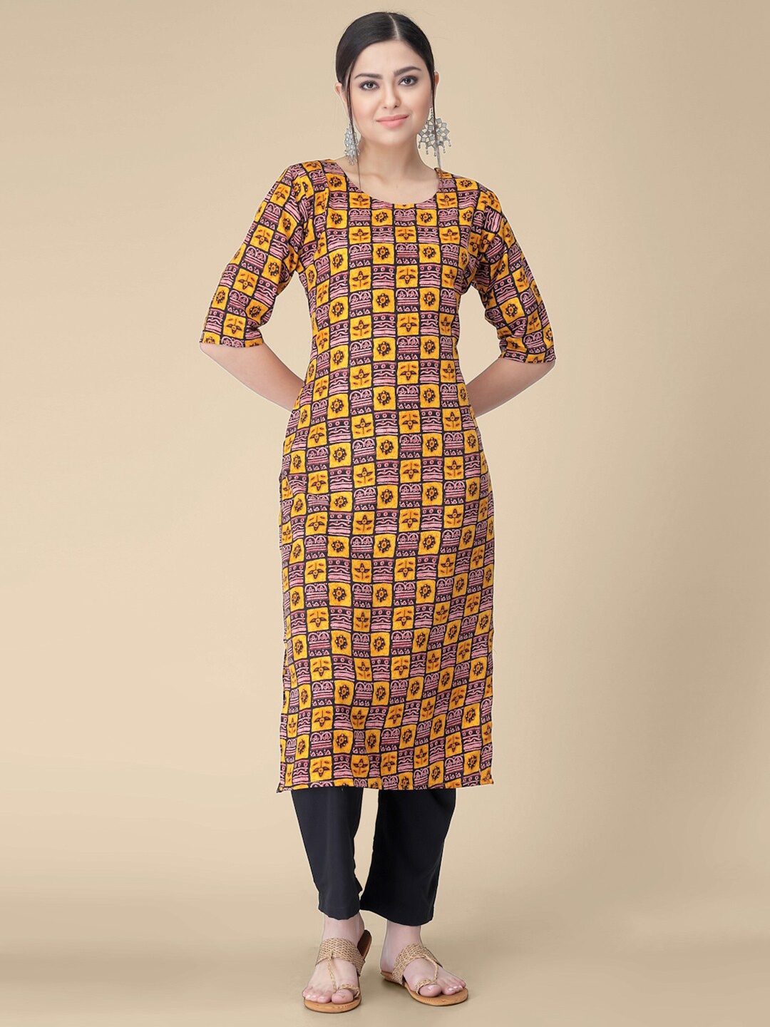 

KALINI Ethnic Motifs Printed Kurta with Trousers, Mustard