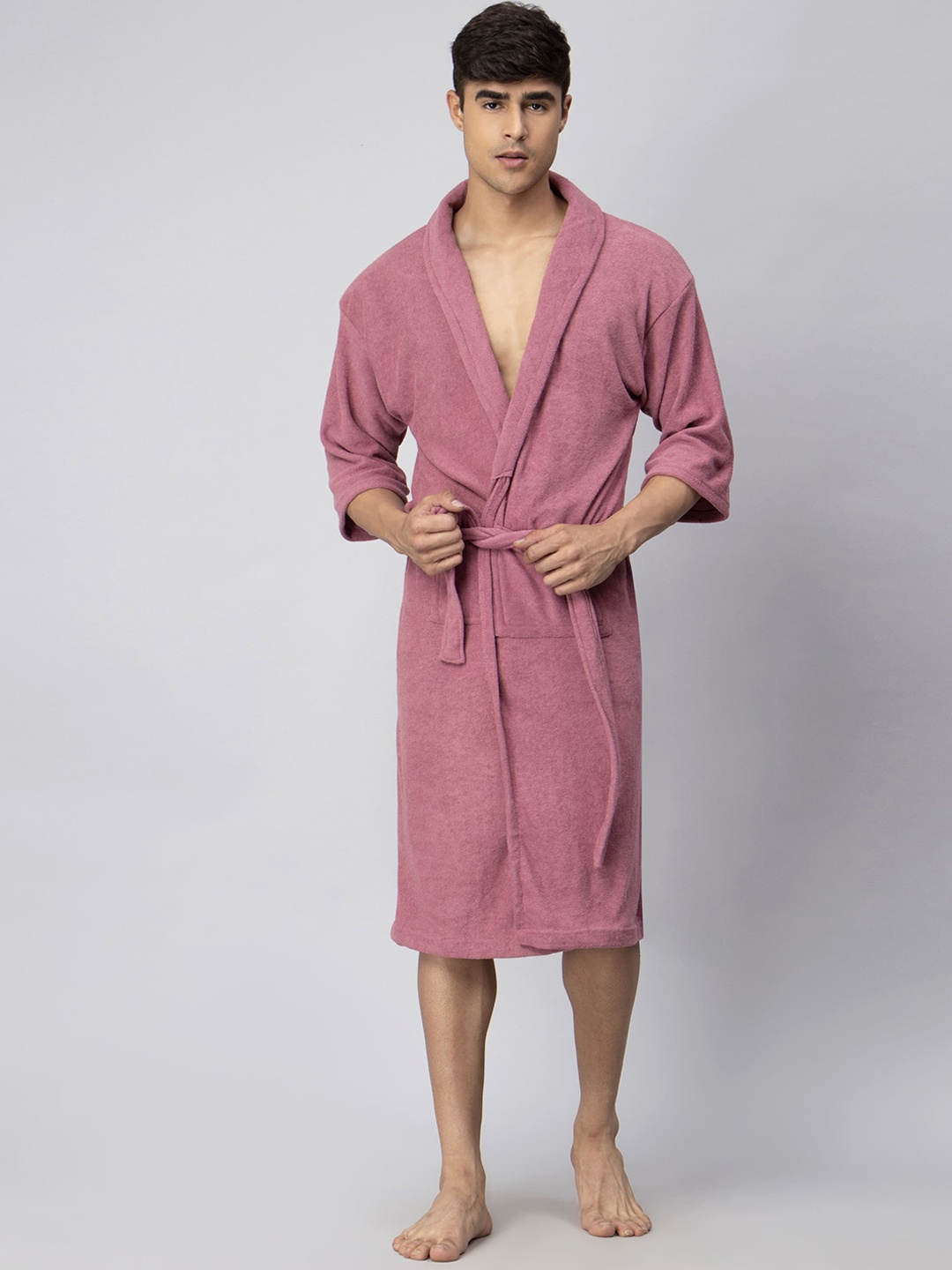 

LacyLook Men Shawl Collar Bath Robe With Belt, Rose