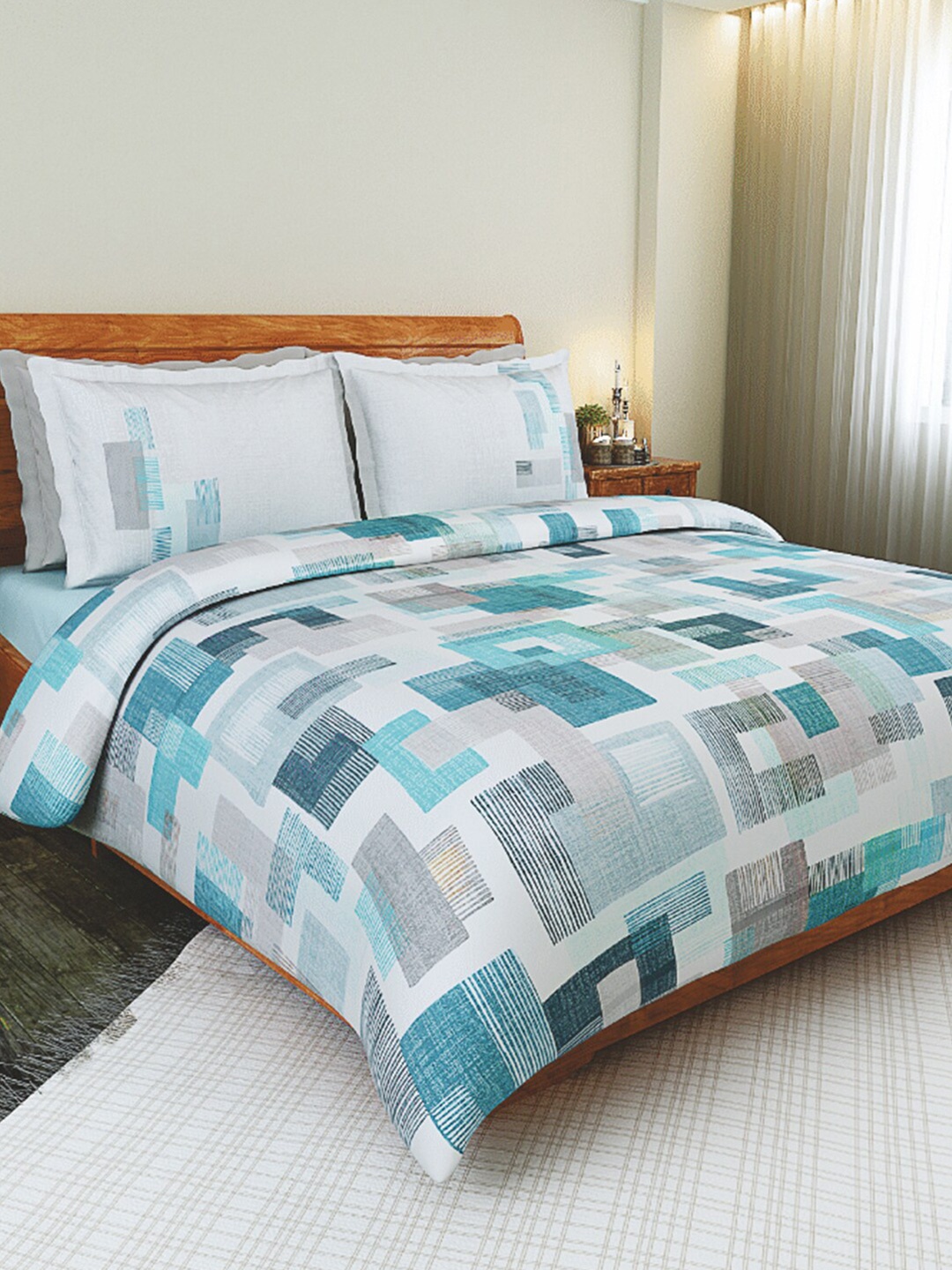 

GM Blue & White Geometric AC Room Cotton 150 GSM Single Bed Comforter