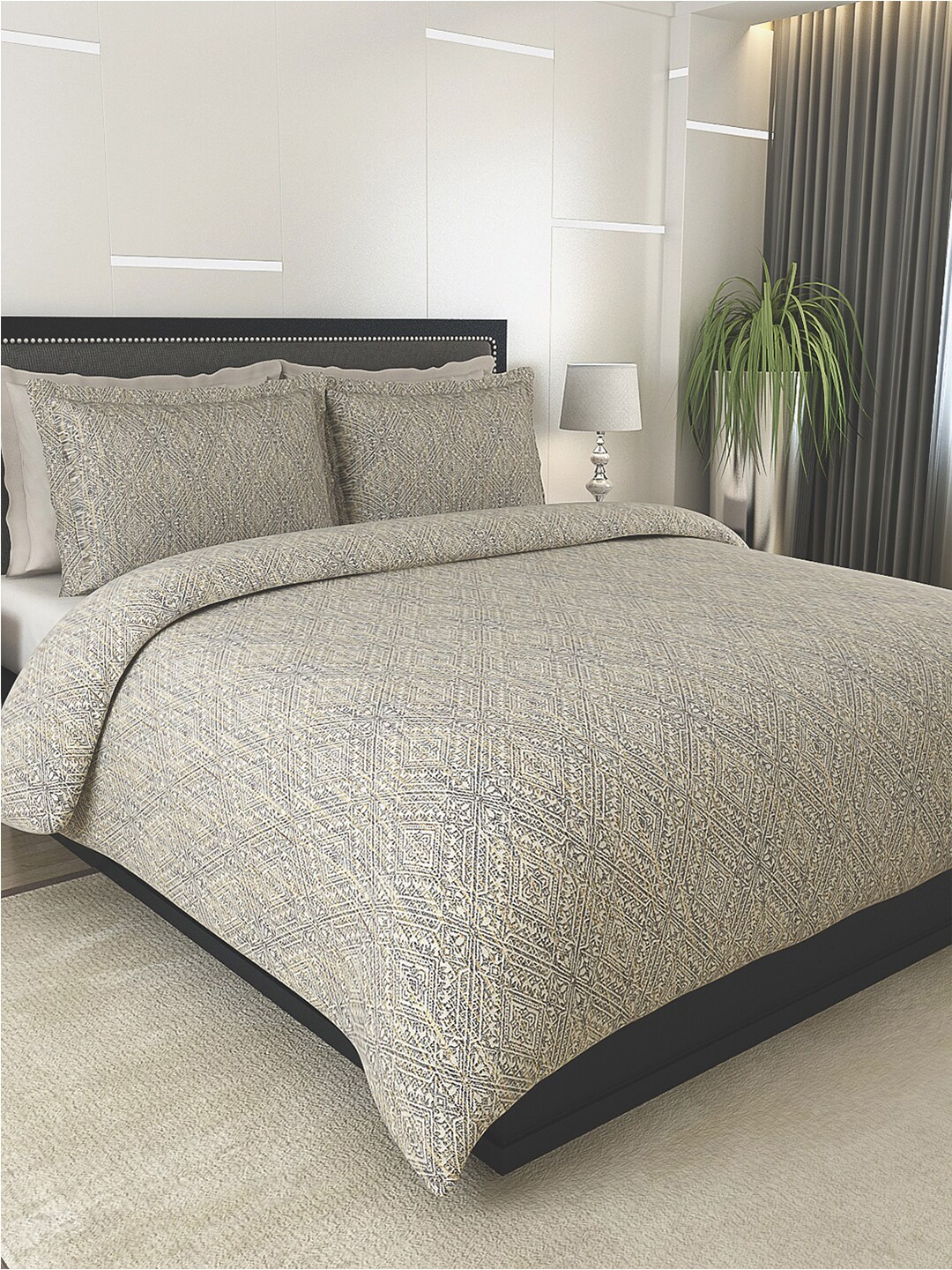 

GM Grey & Beige Ethnic Motifs Printed AC Room 150 GSM Double Bed Comforter