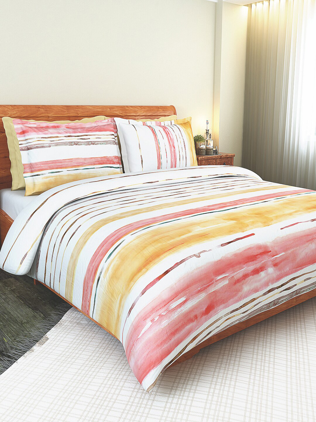 

GM Yellow & White Striped AC Room 150 GSM Double Bed Comforter