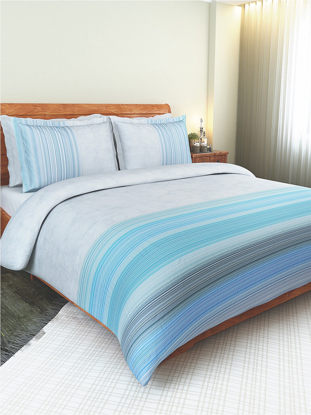 

GM Grey & Blue Striped AC Room 150 GSM Single Bed Comforter