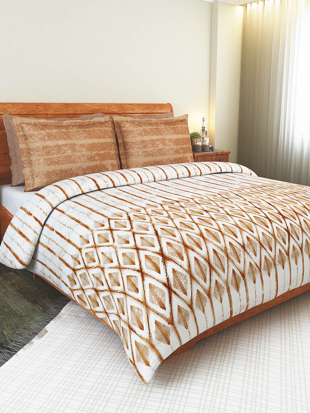 

GM Brown & White Geometric Printed AC Room 150 GSM Double Bed Comforter