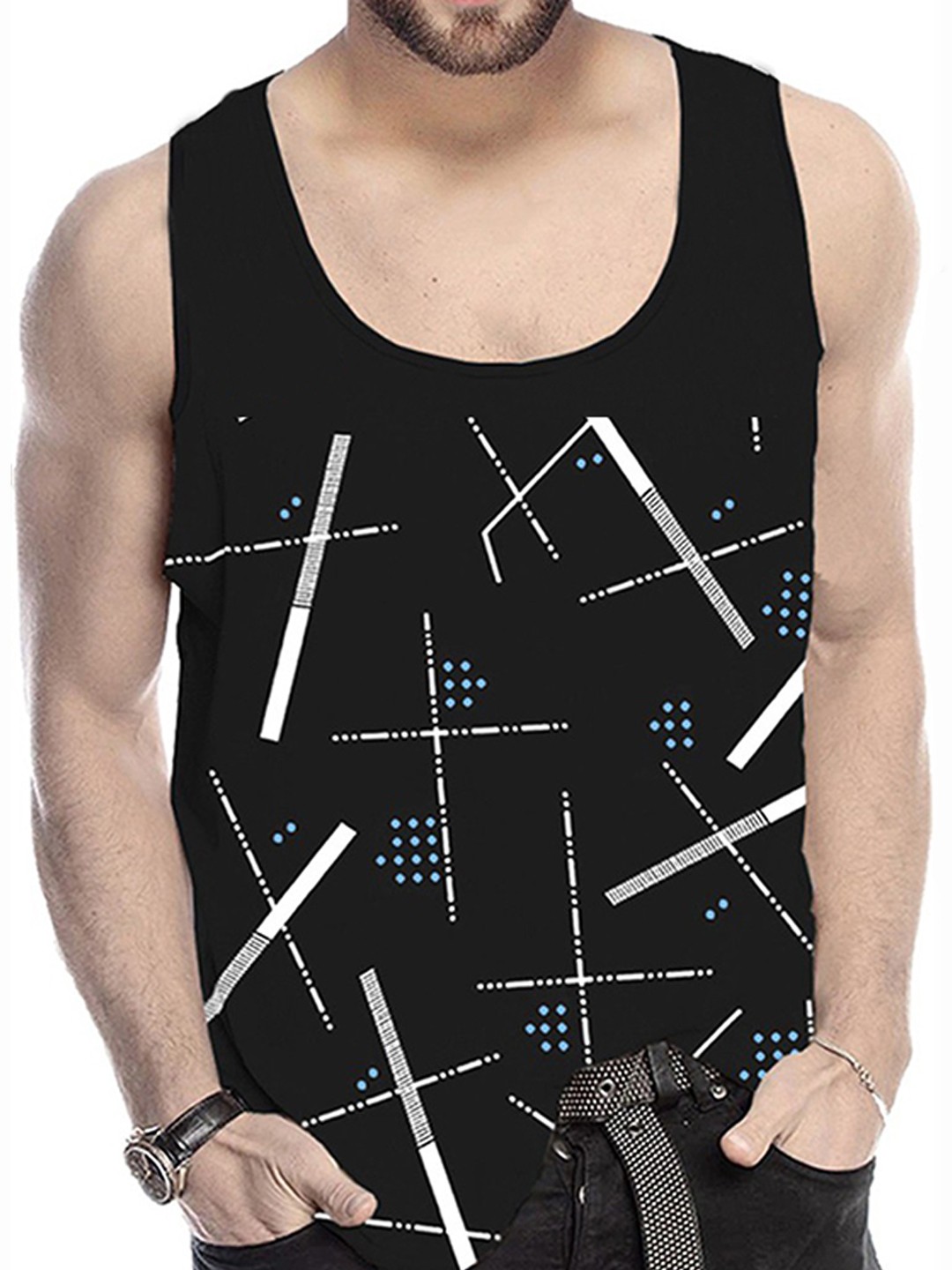 

TRIPR Pack Of 2 Printed Cotton Gym Vest, Black