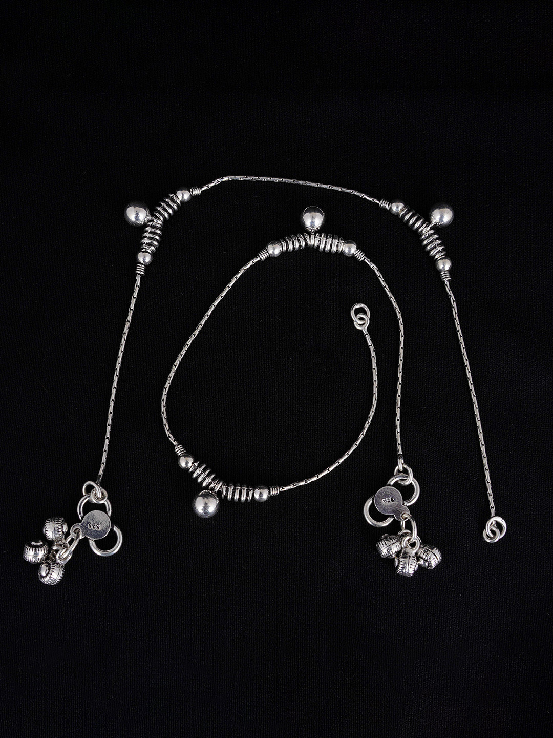 

Shyle Set Of 2 925 Sterling Silver Drop Design Anklets
