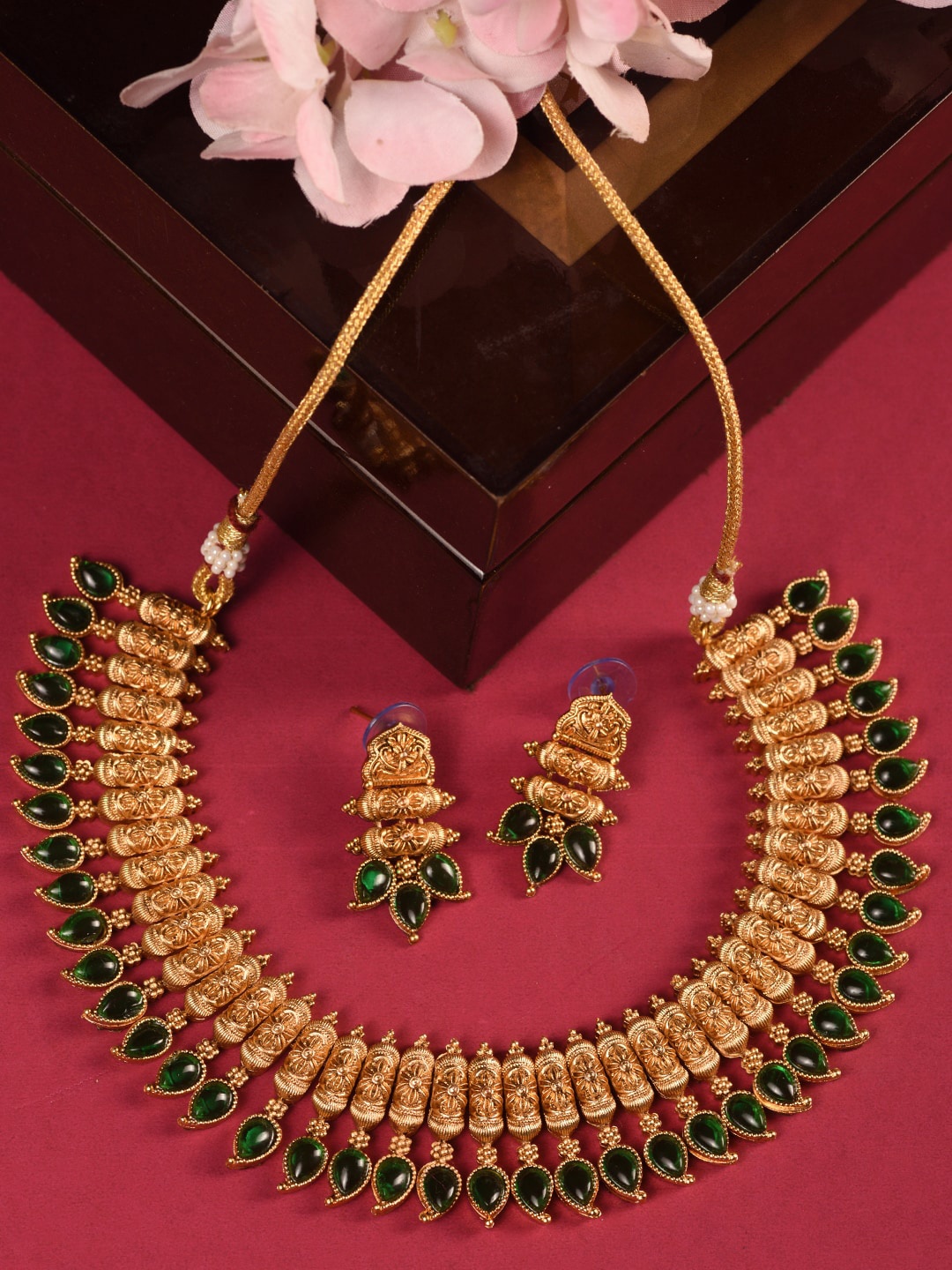 

Saraf RS Jewellery Gold Plated Stone-Studded Temple Jewellery Set