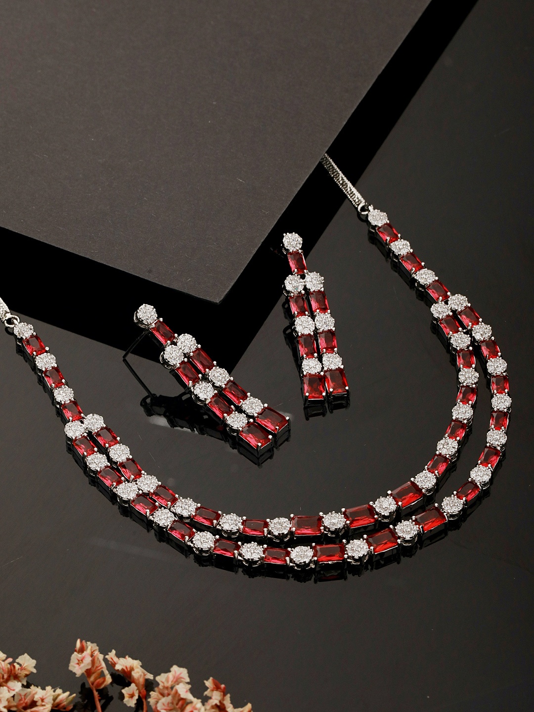 

Saraf RS Jewellery Rhodium-Plated AD-Studded Jewellery Set, Silver