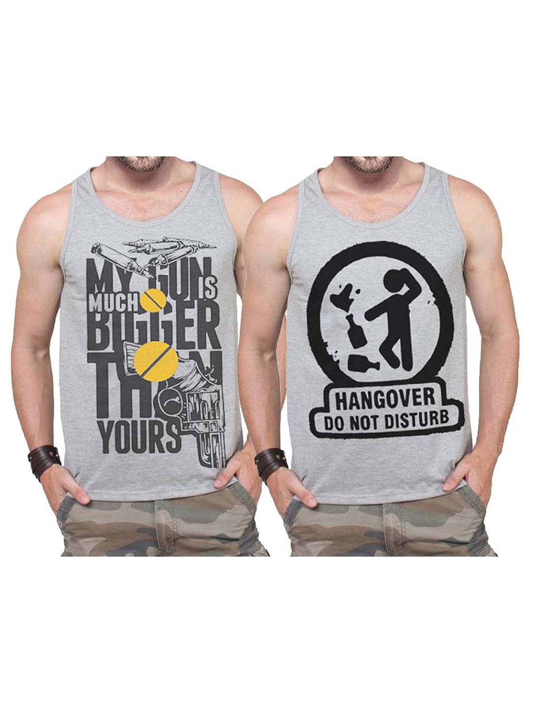 

TRIPR Pack Of 2 Printed Cotton Gym Vests, Grey