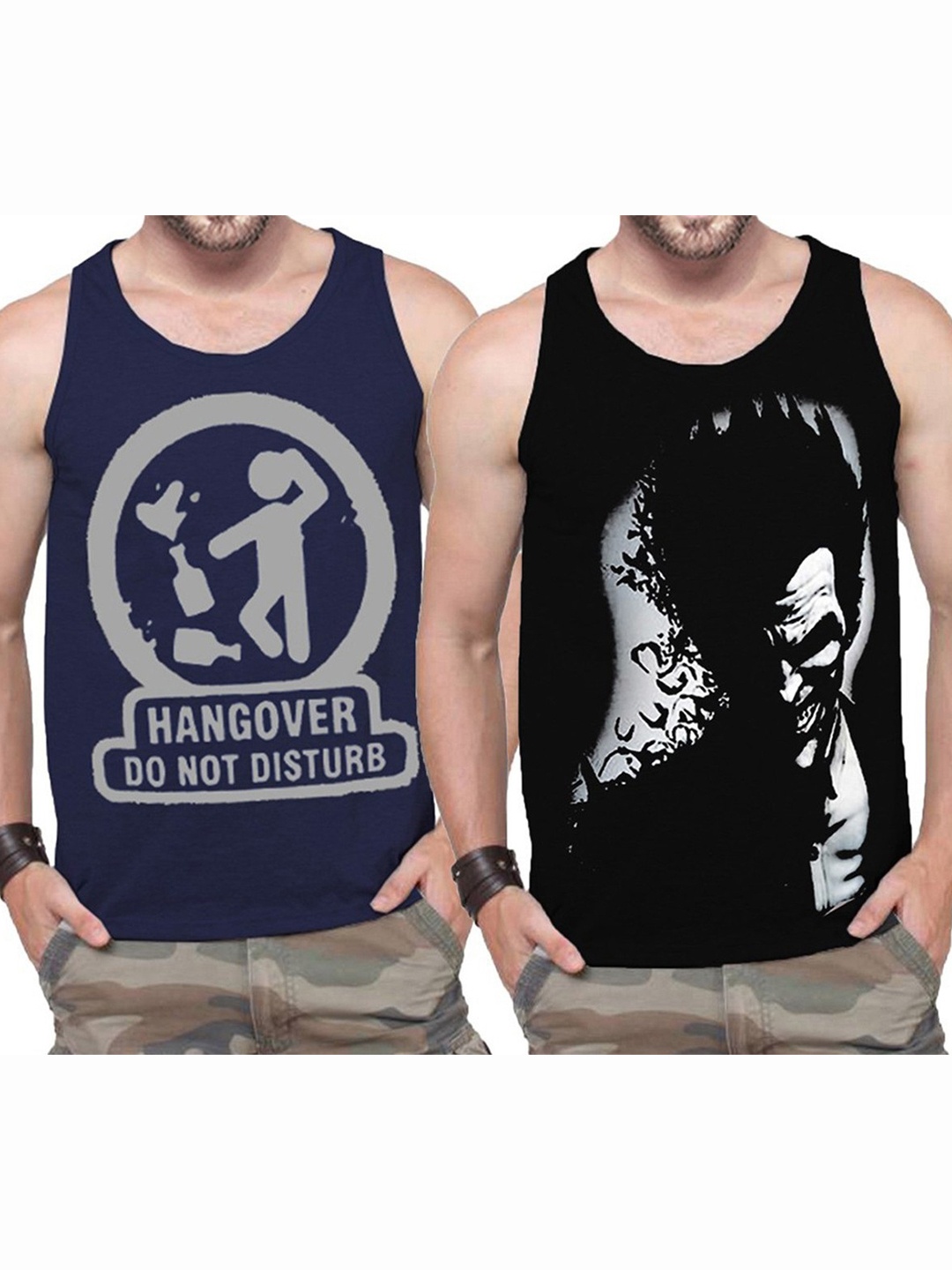 

TRIPR Pack Of 2 Printed Cotton Gym Vests, Navy blue