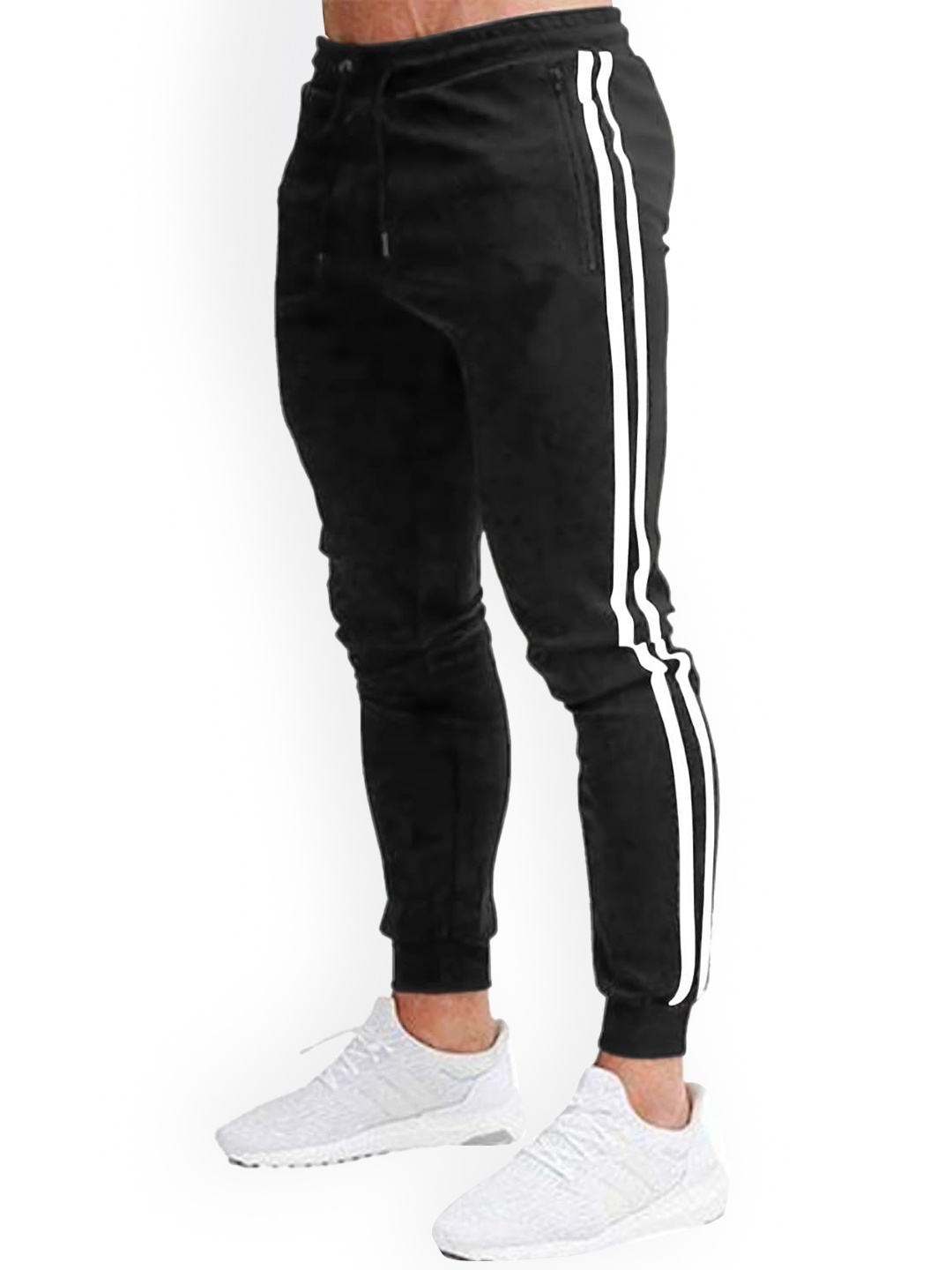 

JUMPCUTS Men Slim-Fit Mid-Rise Cotton Joggers, Black