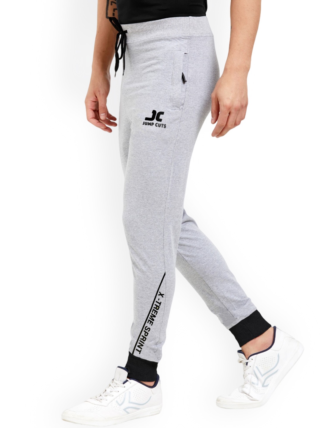 

JUMPCUTS Men Slim-Fit Mid-Rise Cotton Breathable Fabric Jogger, Grey