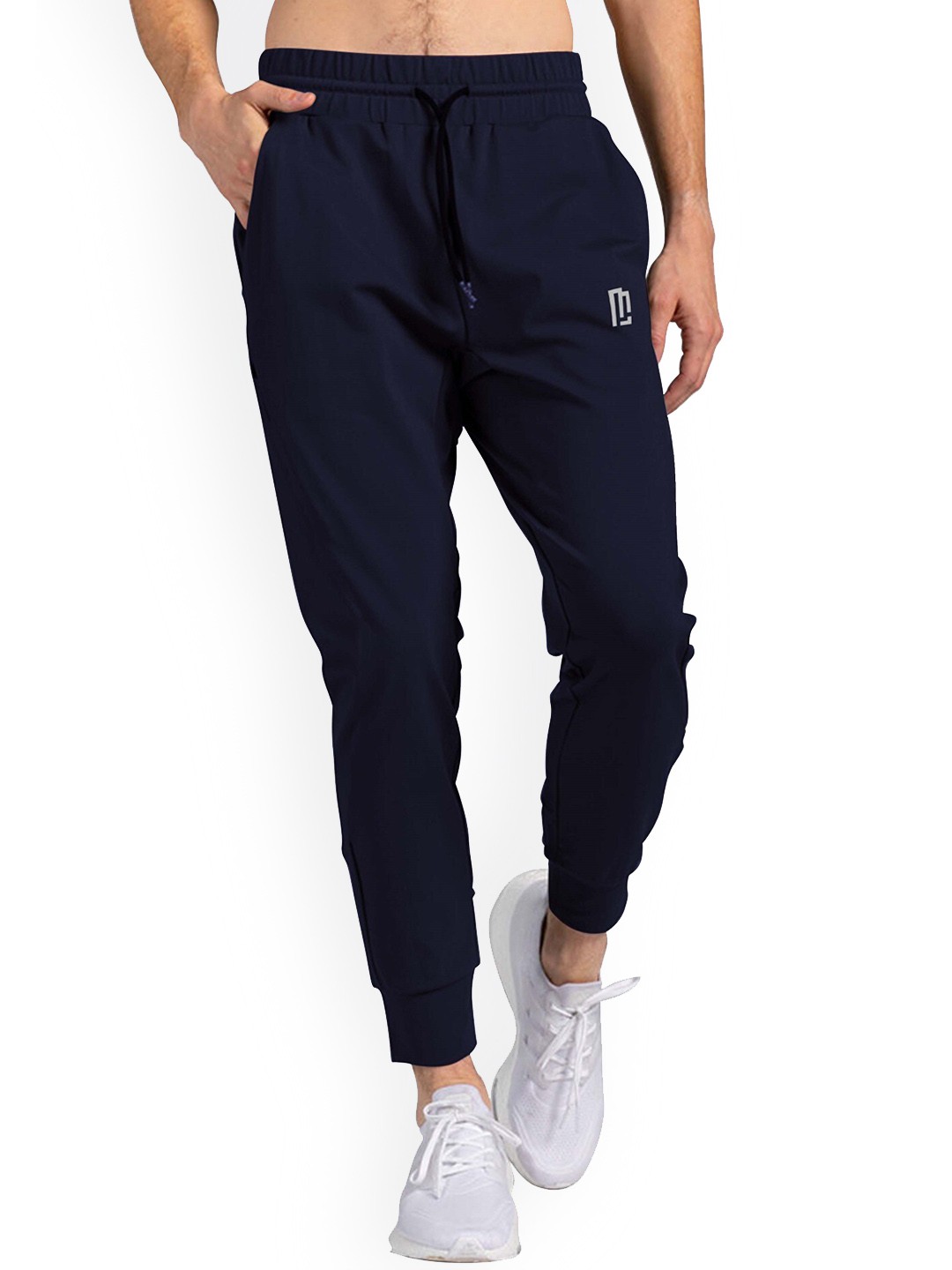 

JUMPCUTS Men Slim-Fit Mid-Rise Joggers, Navy blue