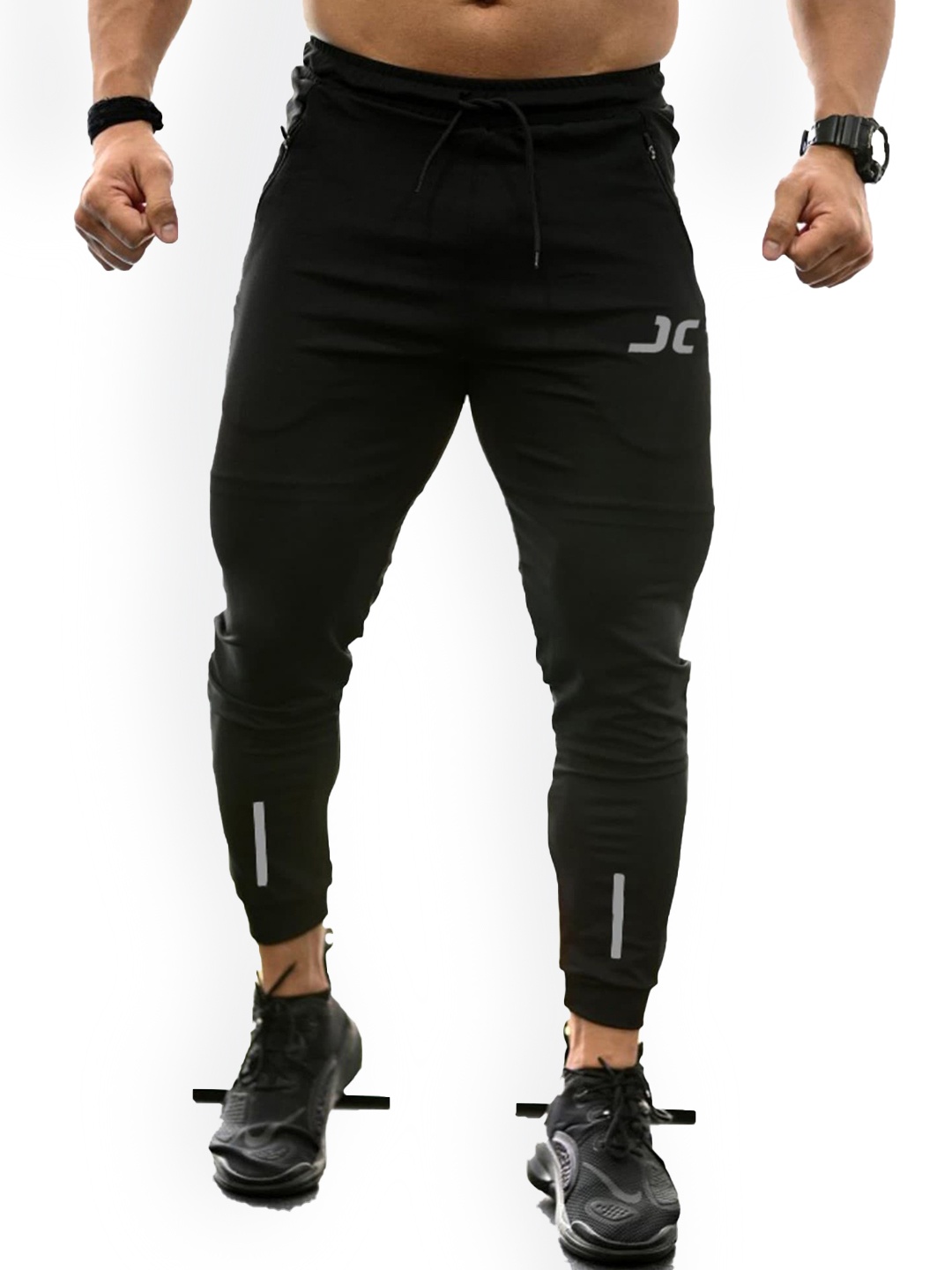 

JUMPCUTS Men Slim-Fit Cotton Joggers, Black