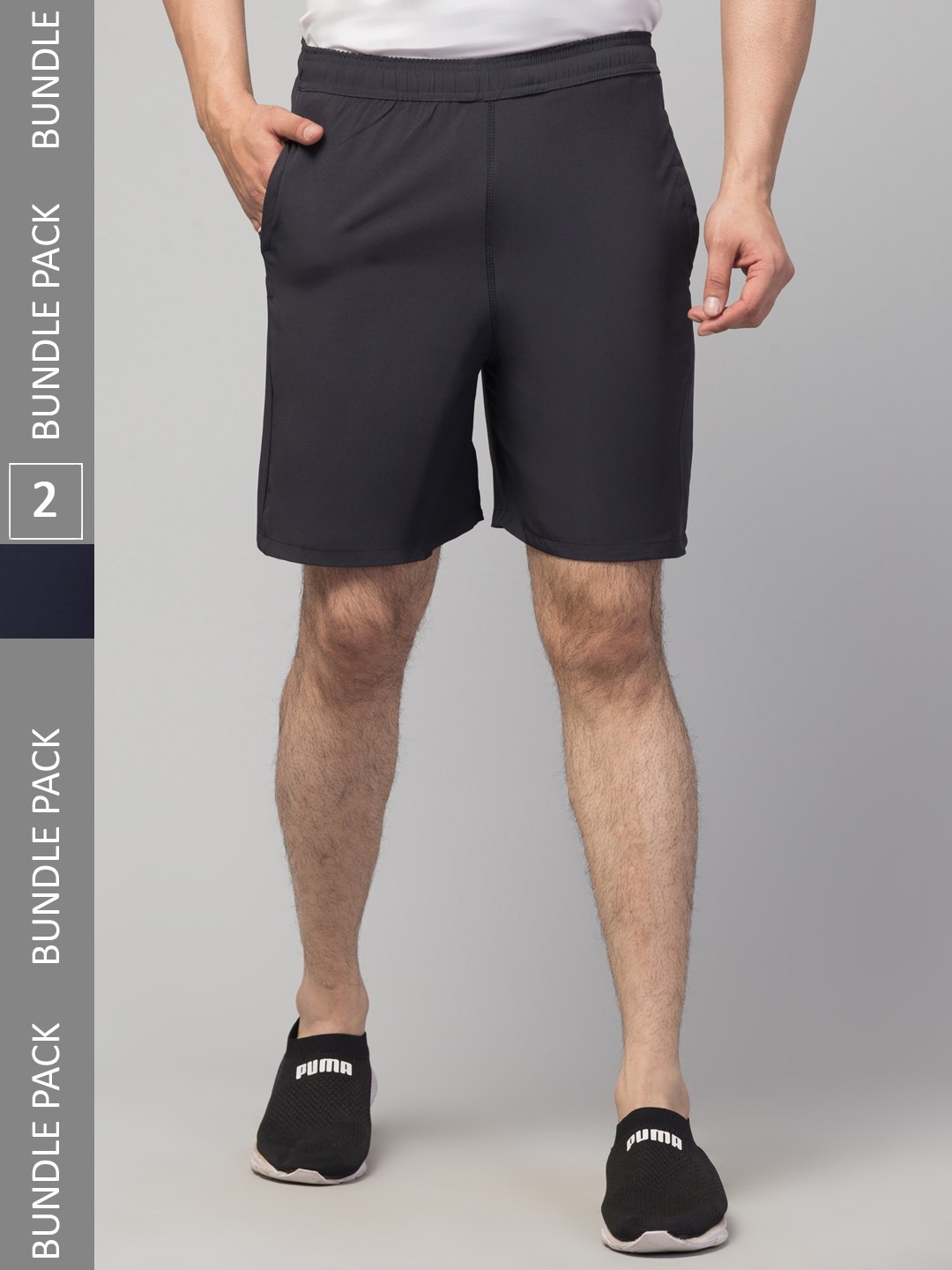 Apraa & Parma Men Pack Of 2 Mid Rise e-Dry Technology Skinny Fit Sports Shorts, Navy blue