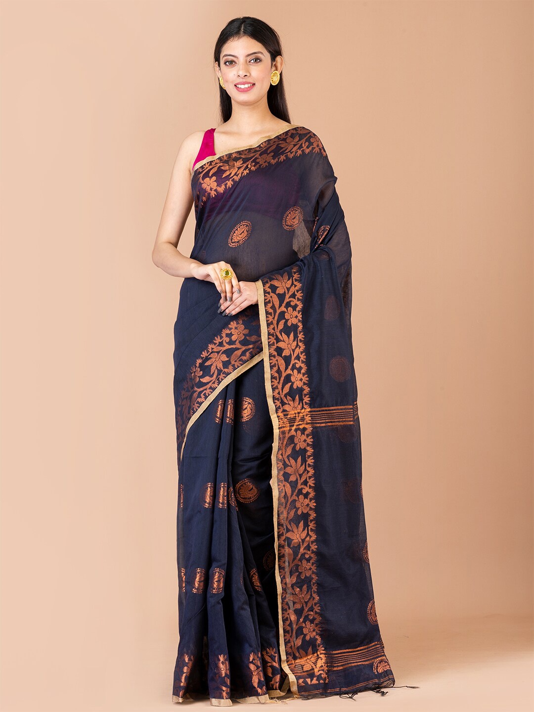 

Laa Calcutta Ethnic Motif Woven Design Zari Saree, Black