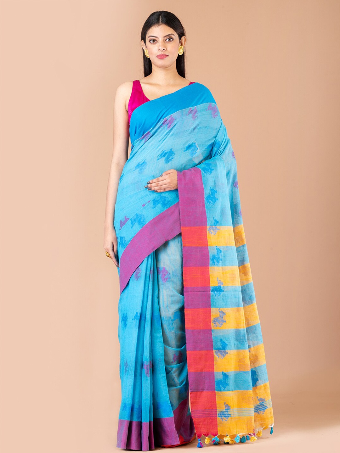 

Laa Calcutta Ethnic Motif Woven Design Zari Saree, Blue