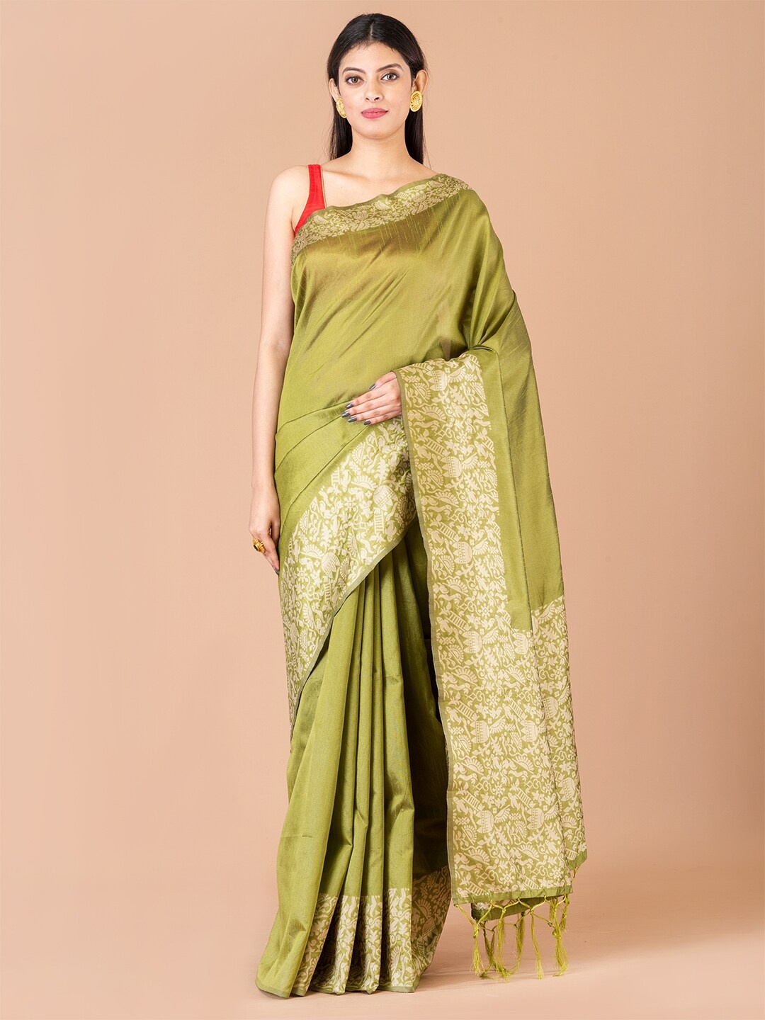 

Laa Calcutta Zari Silk Banarasi Saree, Green