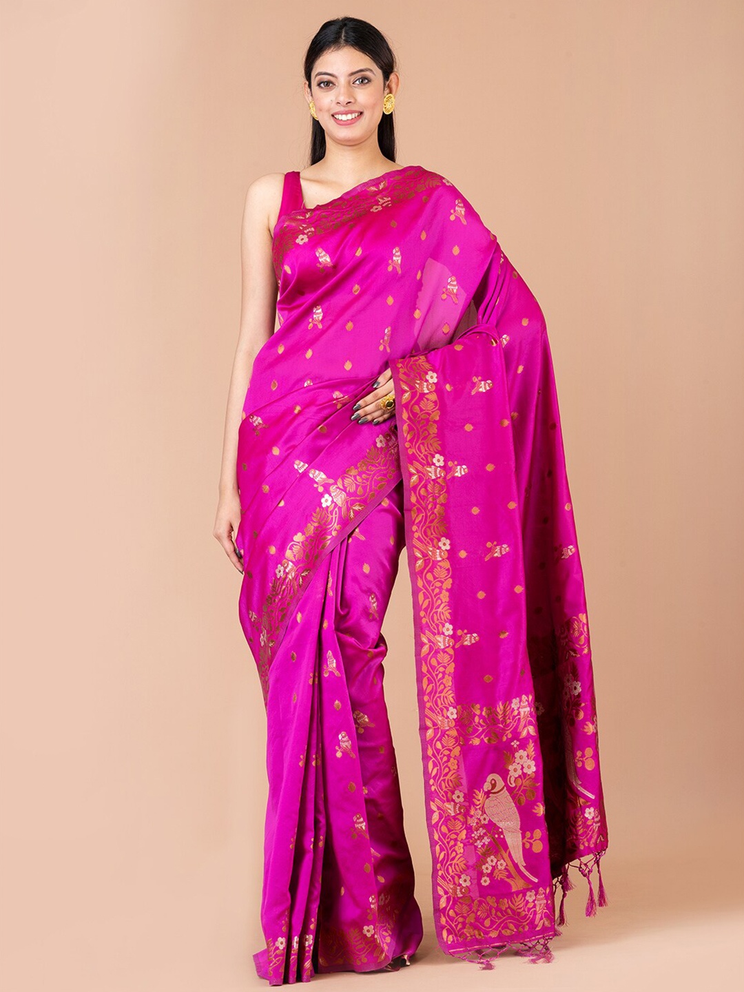 

Laa Calcutta Ethnic Motifs Woven Design Zari Art Silk Banarasi Saree, Pink