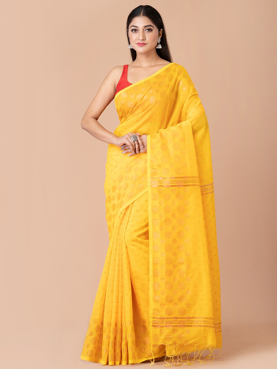 

Laa Calcutta Ethnic Motifs Woven Design Zari Saree, Yellow