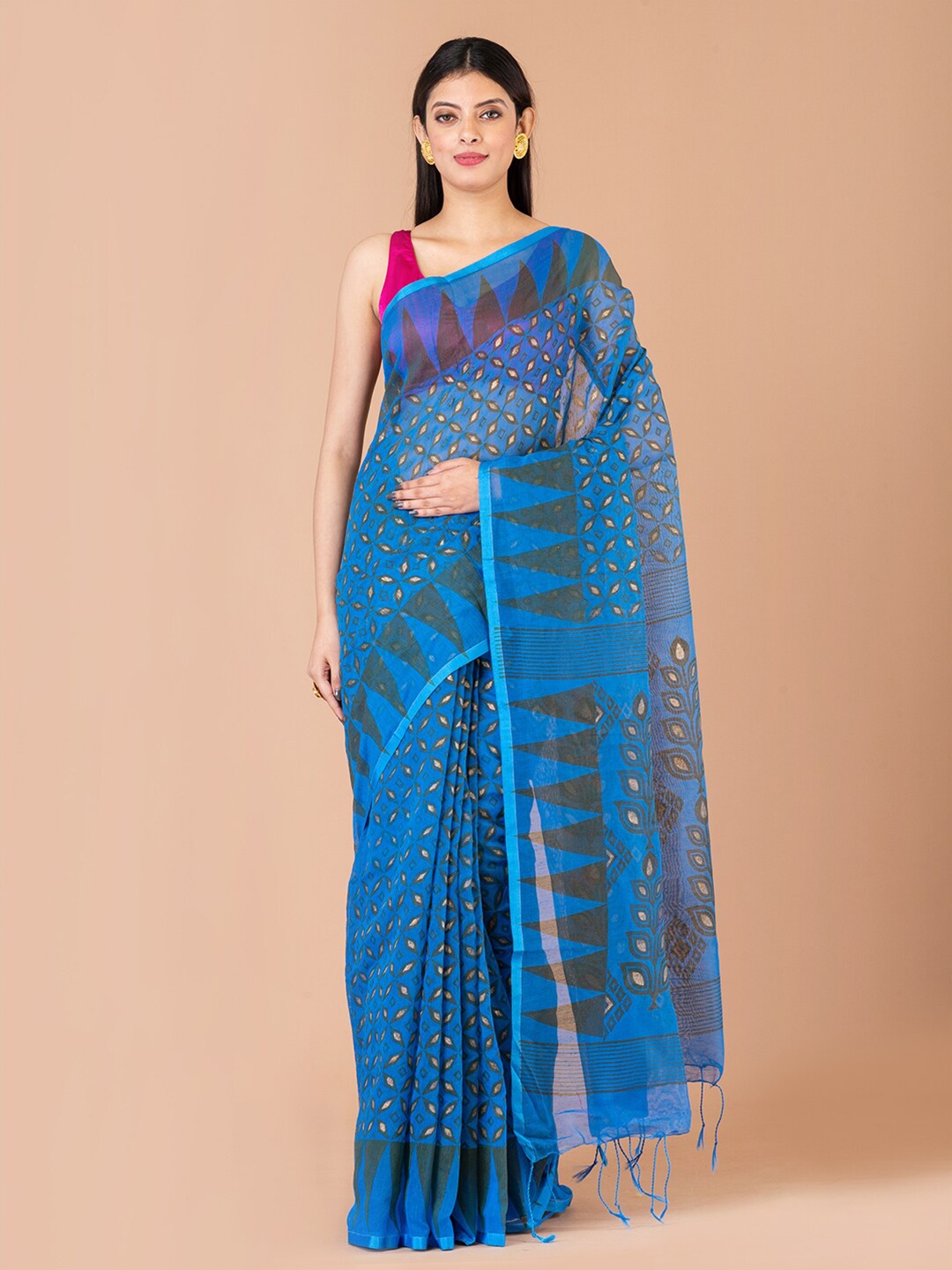 

Laa Calcutta Blue & Green Ethnic Motifs Silk Cotton Saree