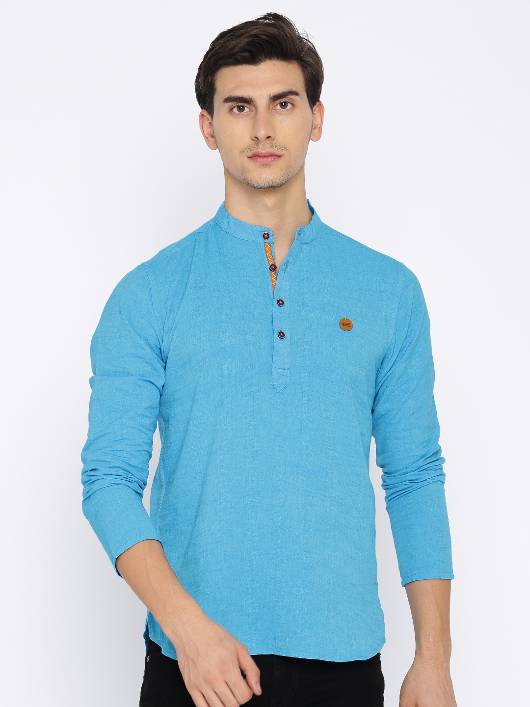 

Freehand Men Blue Solid Straight Kurta
