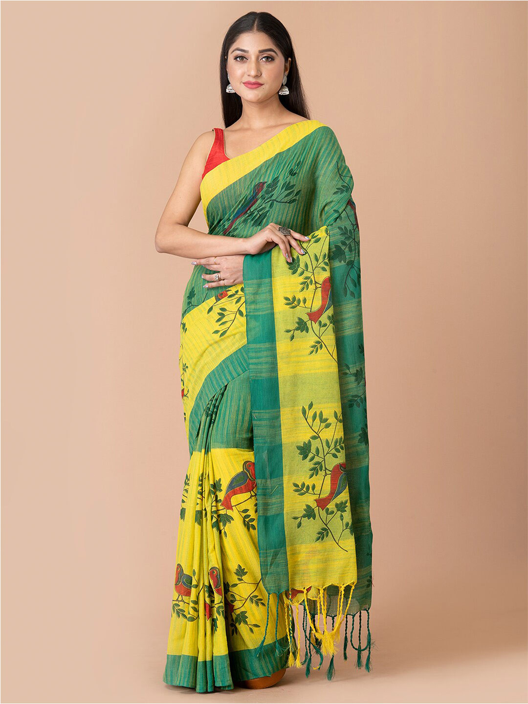 

Laa Calcutta Floral Printed Saree, Yellow
