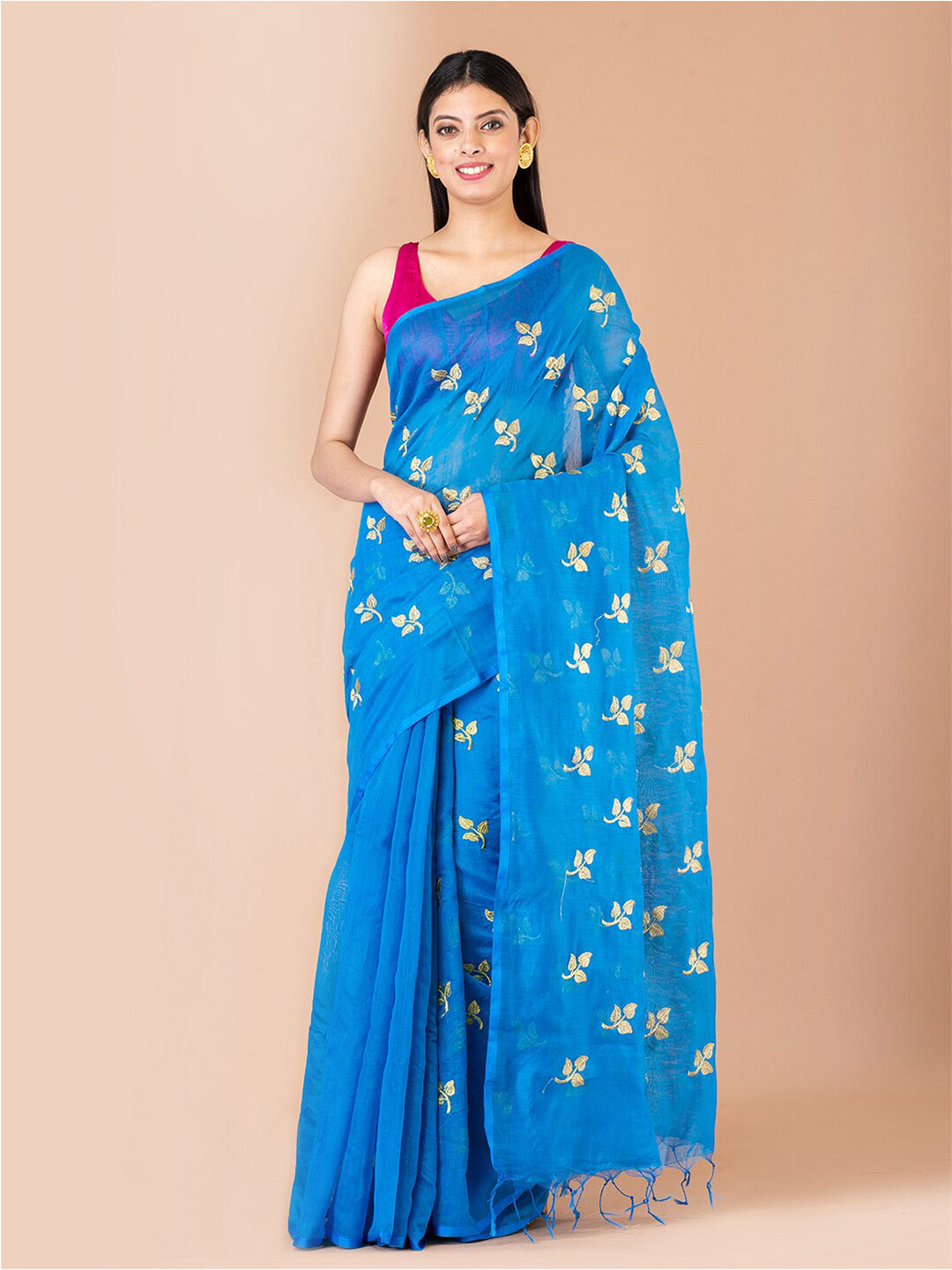 

Laa Calcutta Floral Woven Design Saree, Blue