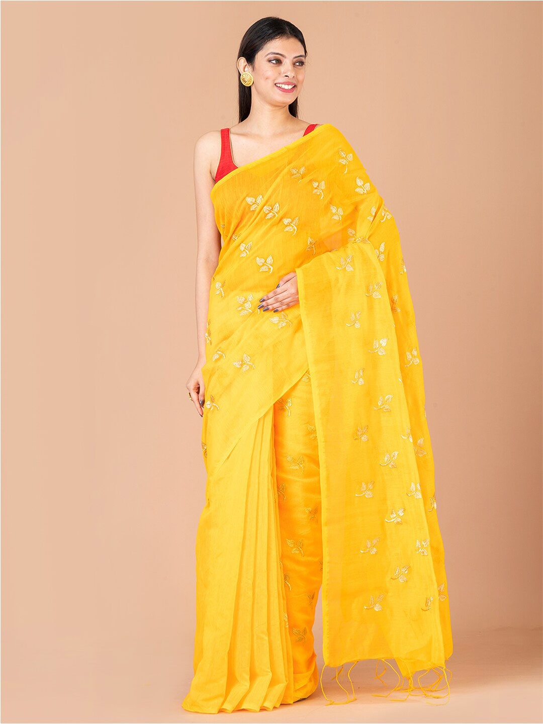 

Laa Calcutta Floral Woven Design Zari Saree, Yellow