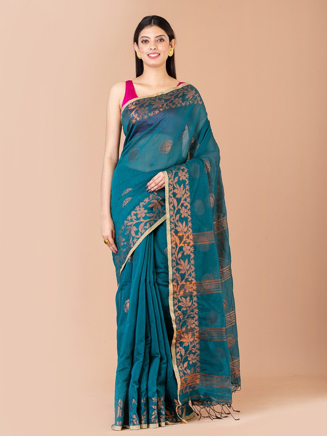 

Laa Calcutta Ethnic Woven Design Zari Saree, Teal