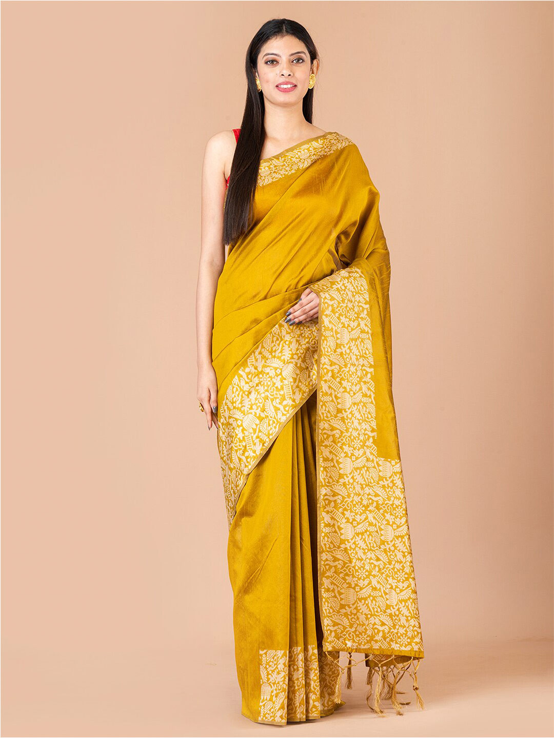 

Laa Calcutta Zari Banarasi Saree, Mustard