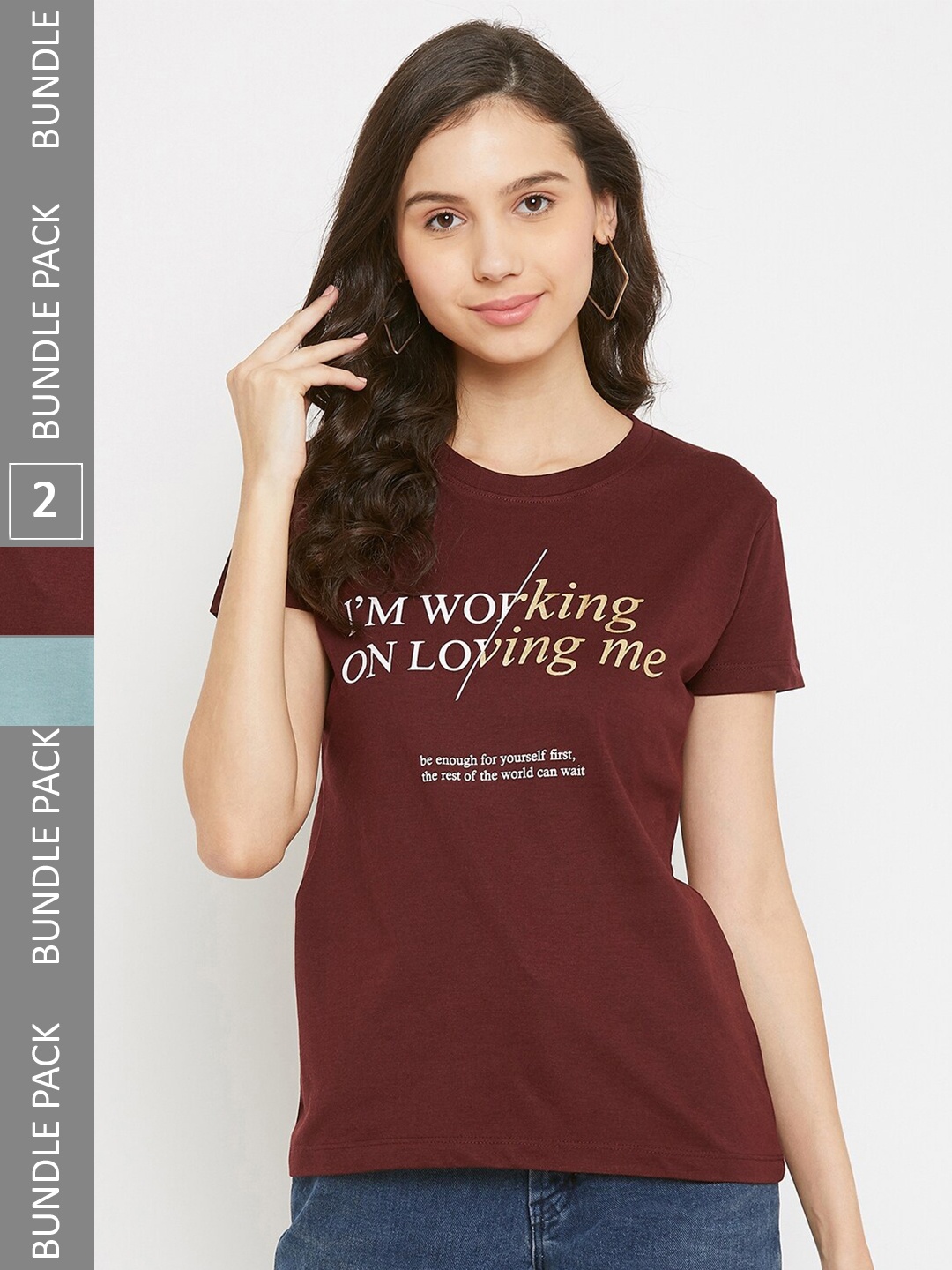 

Plagg Pack of 2 Typography Printed Cotton T-shirts, Maroon