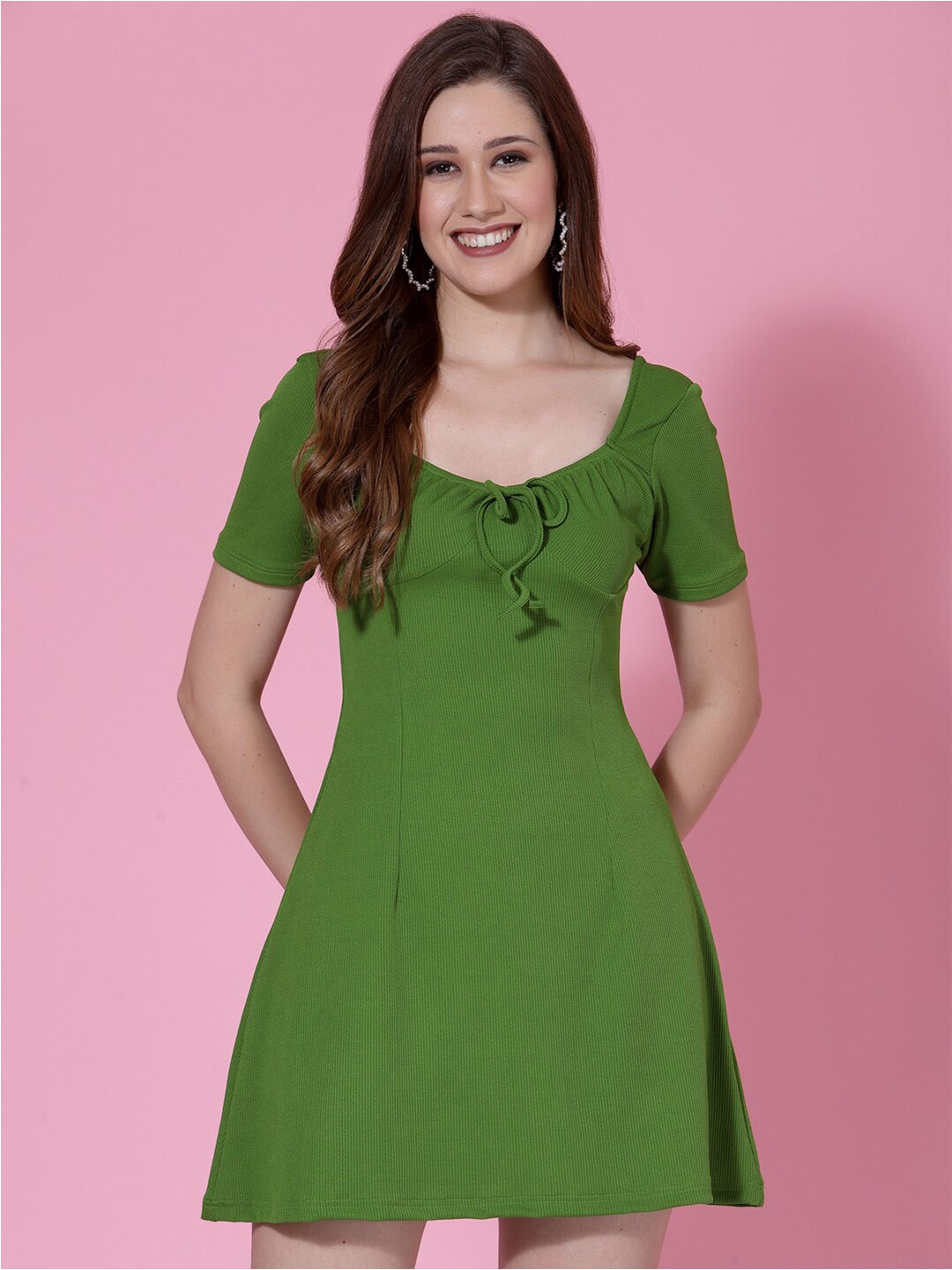 

Oomph! Square Neck A-Line Dress, Green