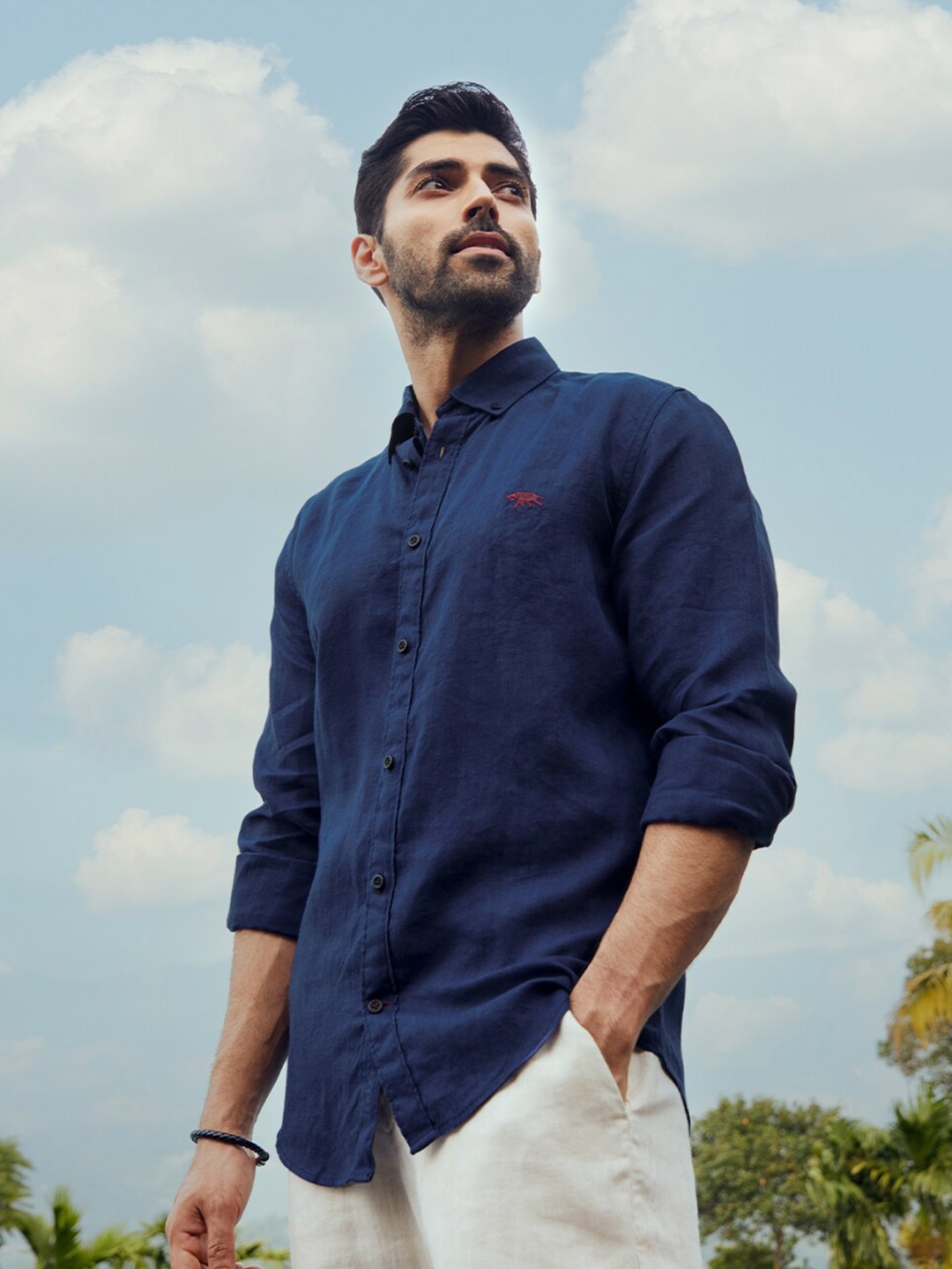

Andamen Premium Slim Fit Linen Casual Shirt, Blue